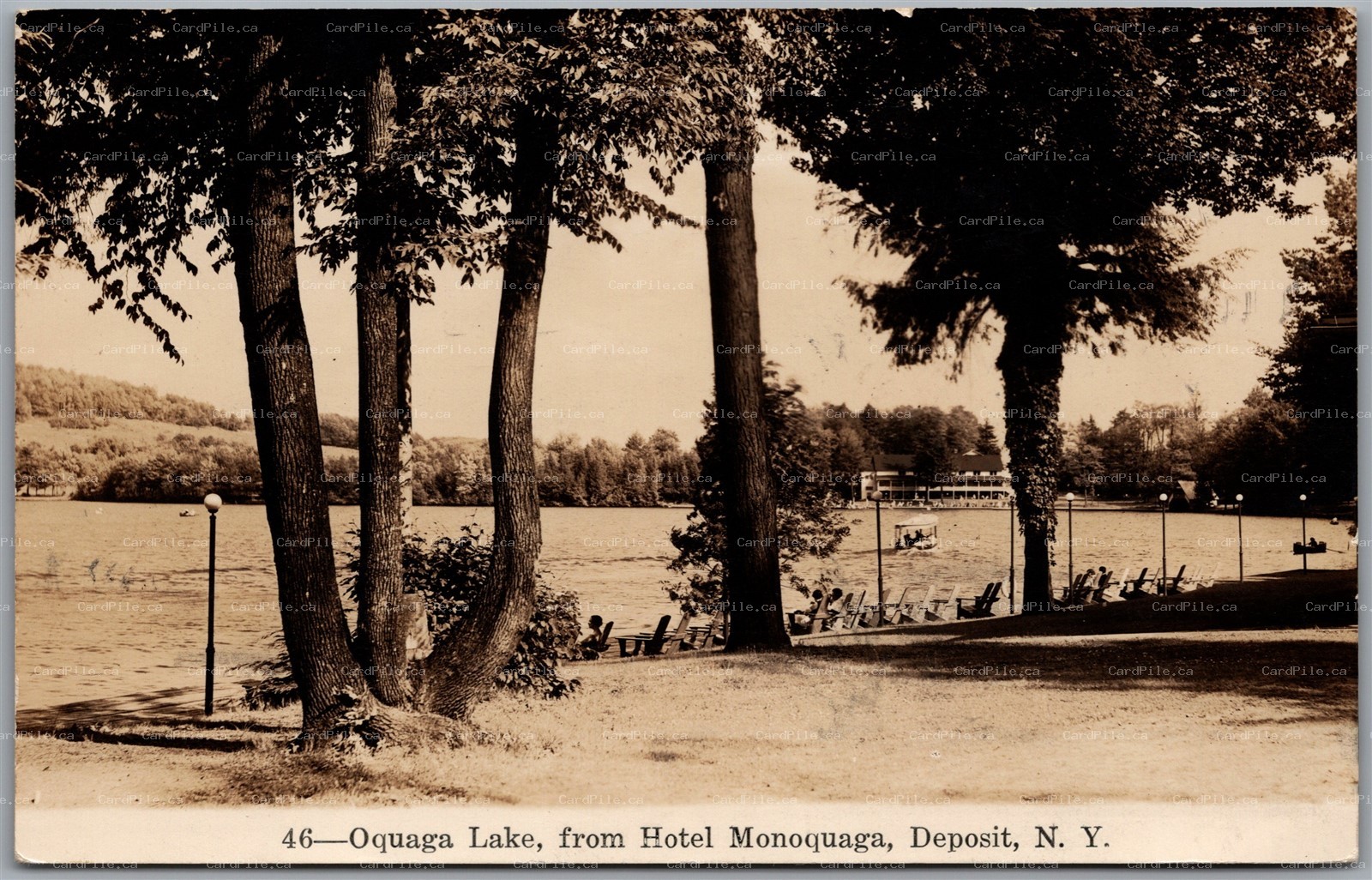Postcard RPPC c1938 Deposit New York Oquaga Lake from Hotel Monoquaga Phelps