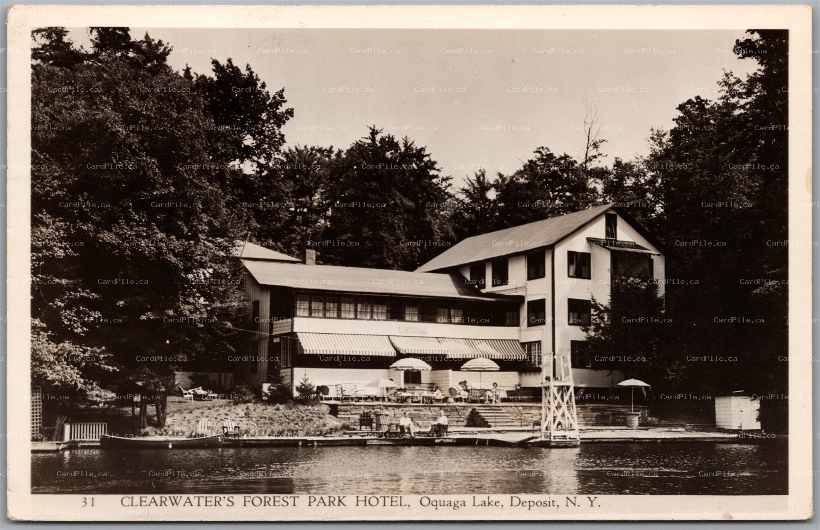 Postcard RPPC c1949 Deposit New York Oquaga Lake Clearwater's Forest Park Hotel