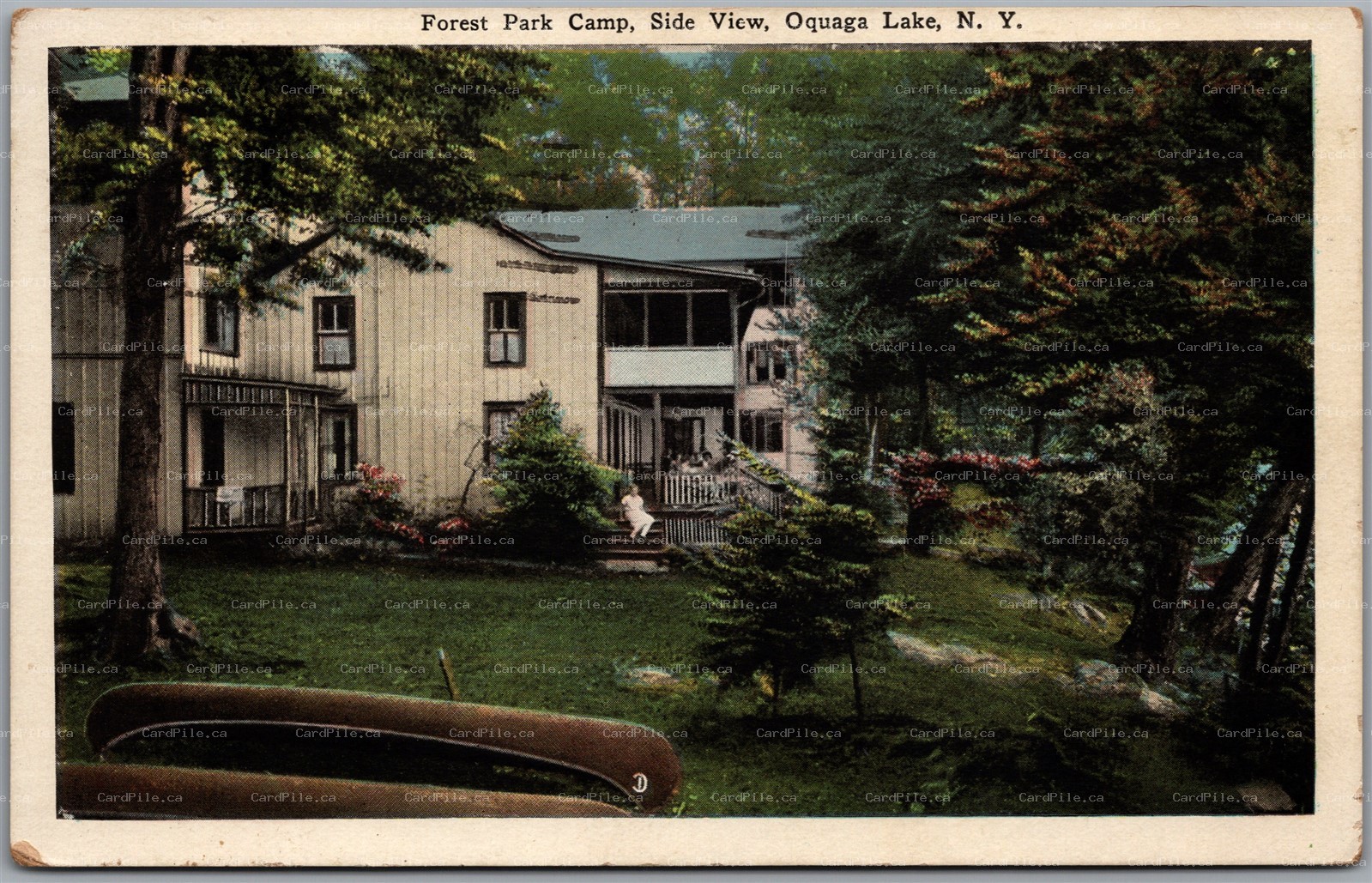 Postcard Deposit New York c1939 Oquaga Lake Forest Park Camp Side View Canoes