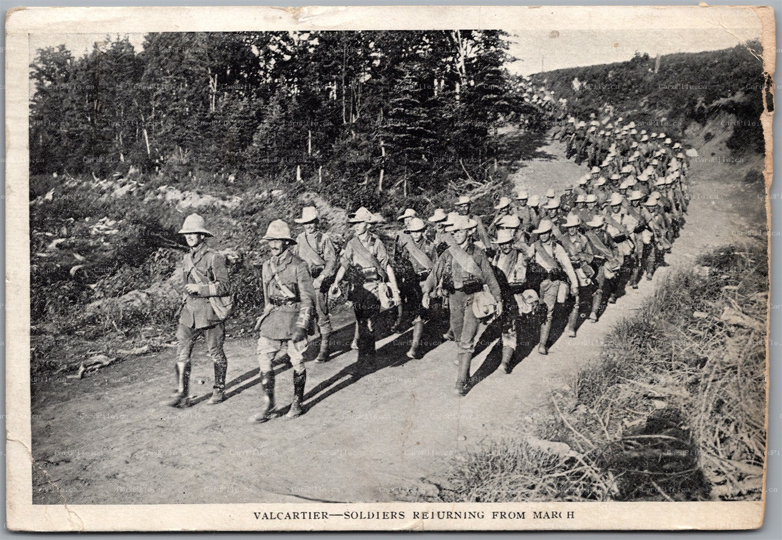 Postcard Valcartier Quebec c1917 Soldiers Returning From March *as is*