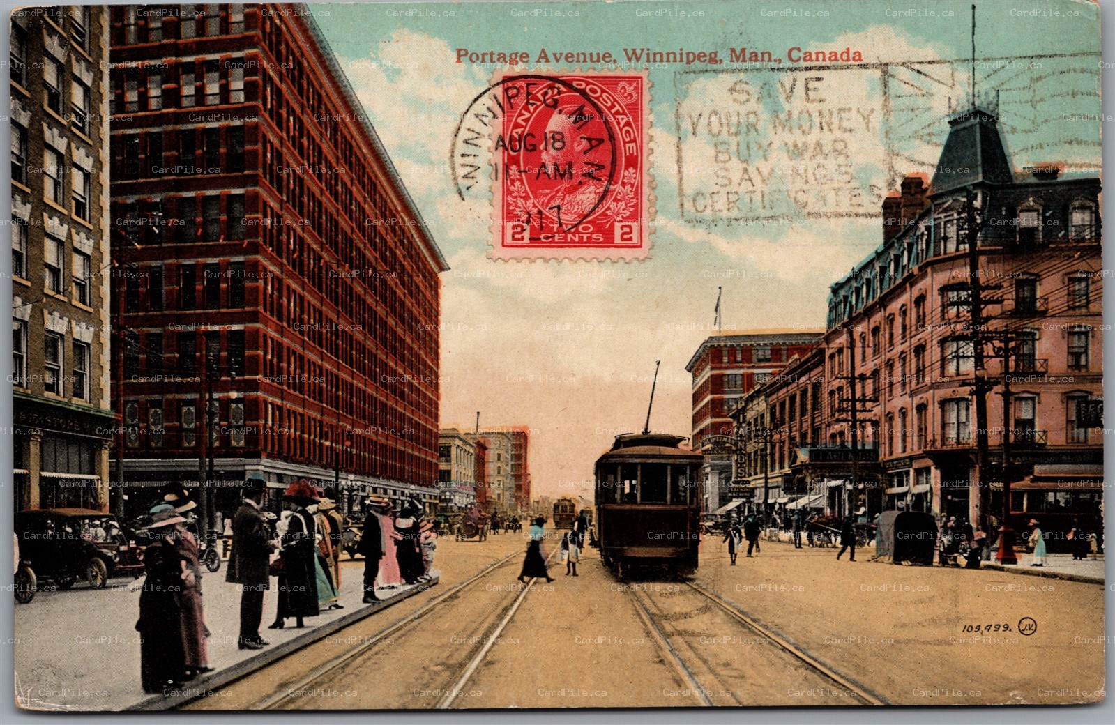 Postcard Winnipeg Manitoba c1917 Portage Avenue Slogan Cancel