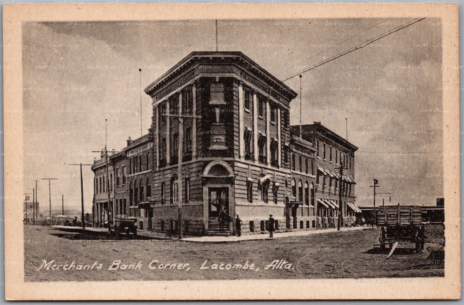 Postcard Lacombe Alberta c1910s Merchants Bank Corner by Heliotype
