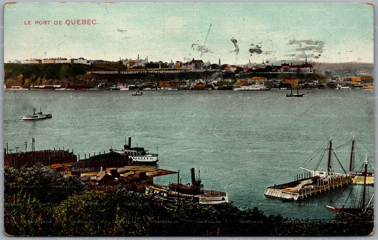 Postcard Quebec c1910 Le Port St. Lawrence River Steamers to Redlands California