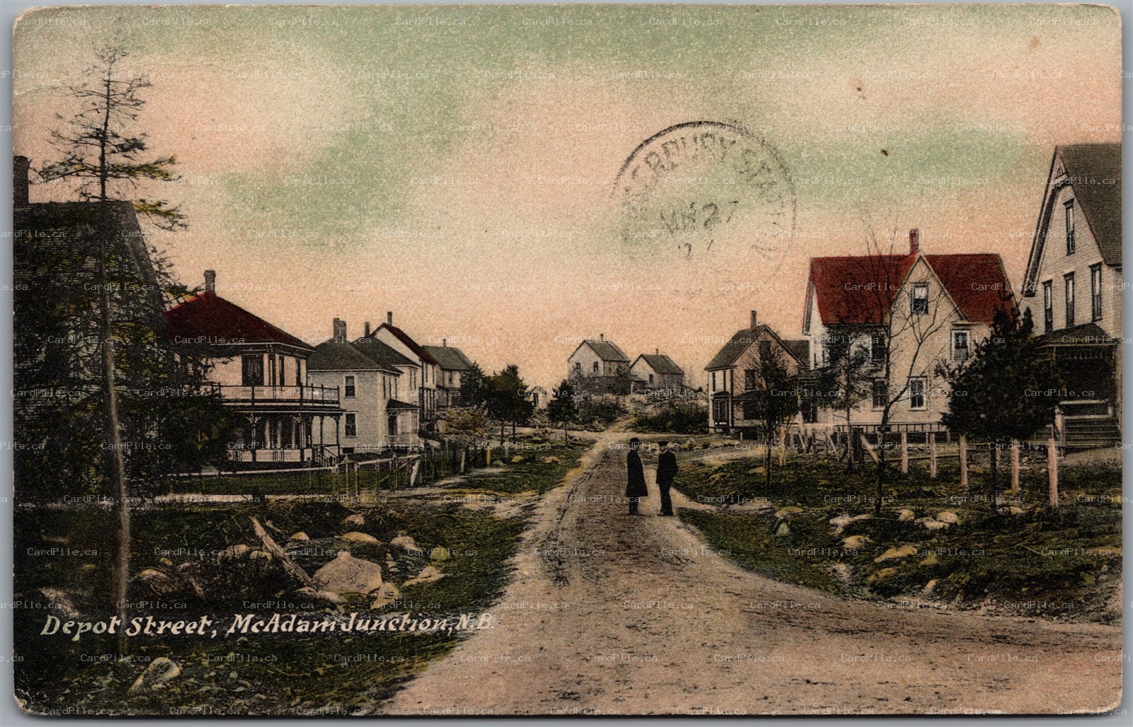 Postcard McAdam Junction New Brunswick c1907 Depot Street to Canterbury Station