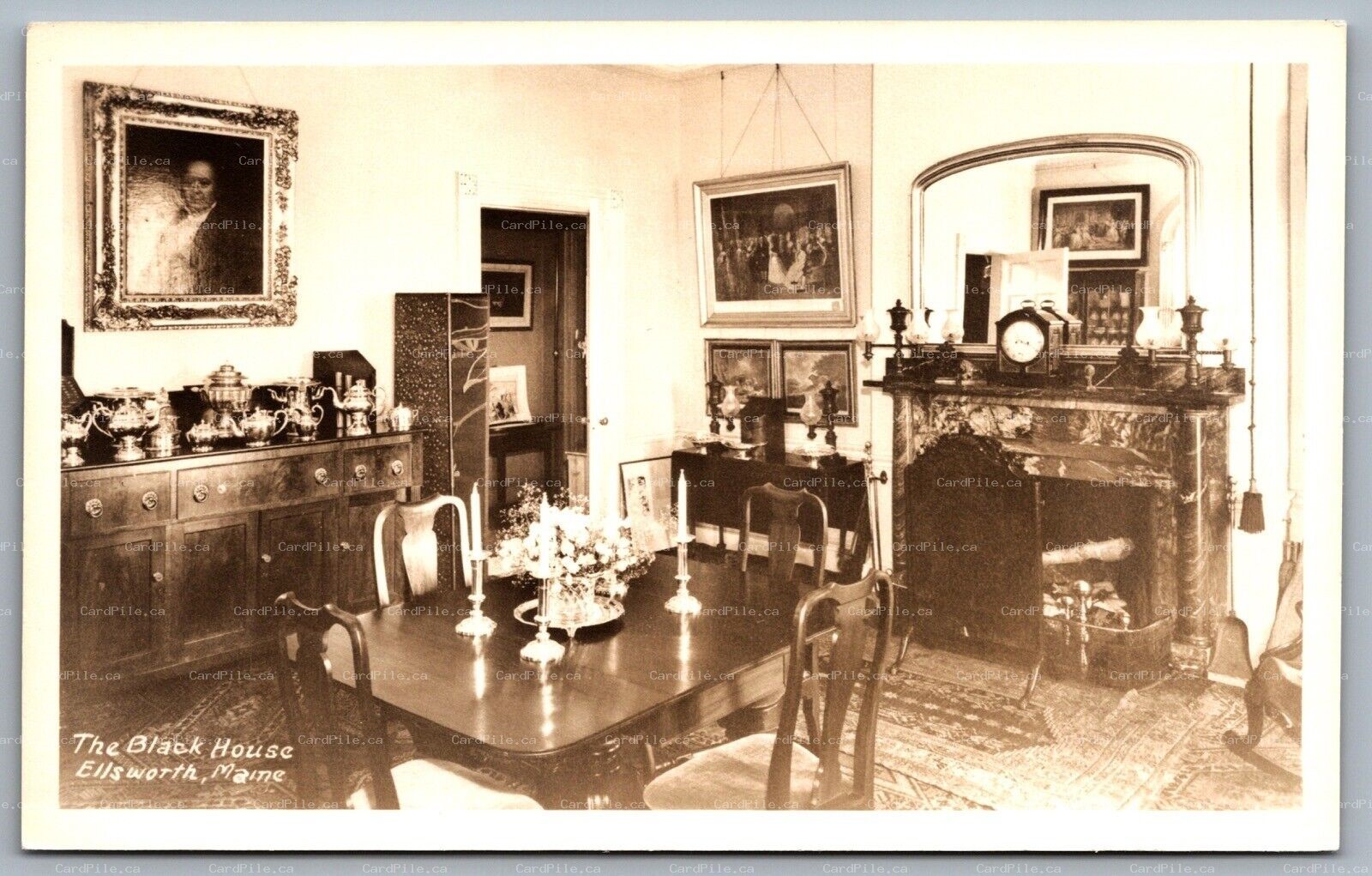 Postcard RPPC Ellsworth ME c1950s The Black House Interior View Black Mansion 