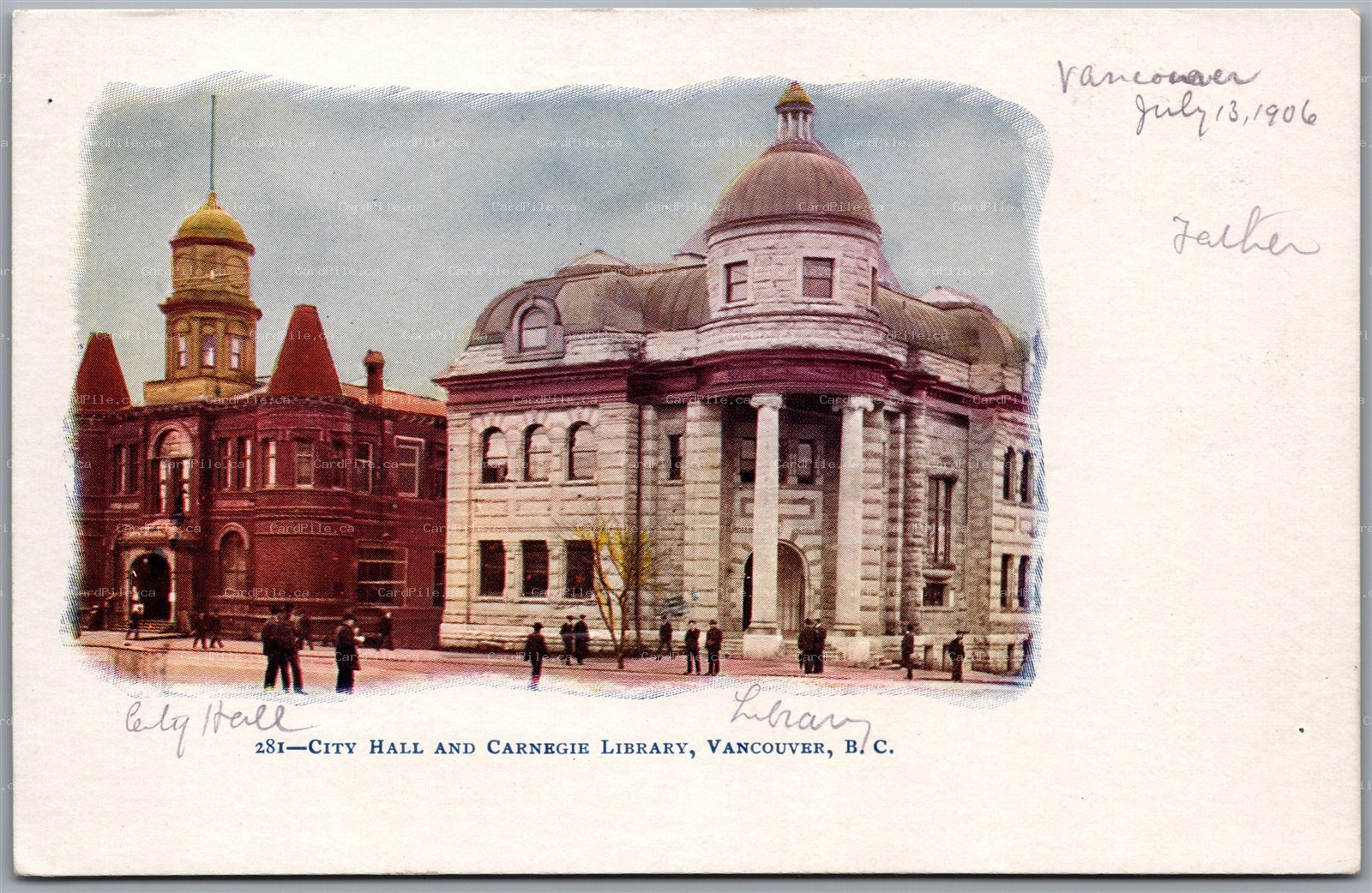 Postcard Vancouver British Columbia 1906 City Hall and Carnegie Library Embossed