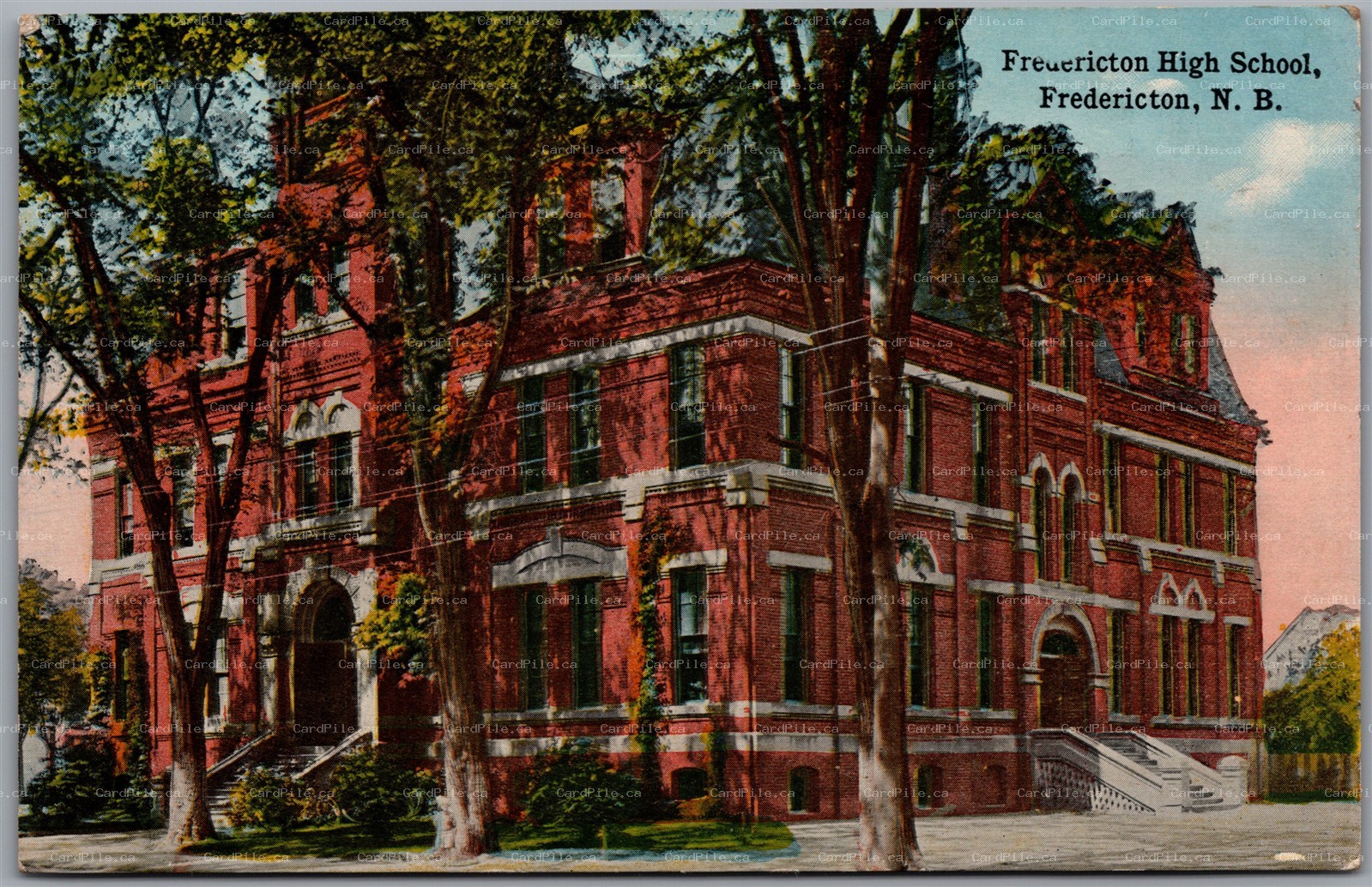 Postcard Fredericton New Brunswick c1918 High School
