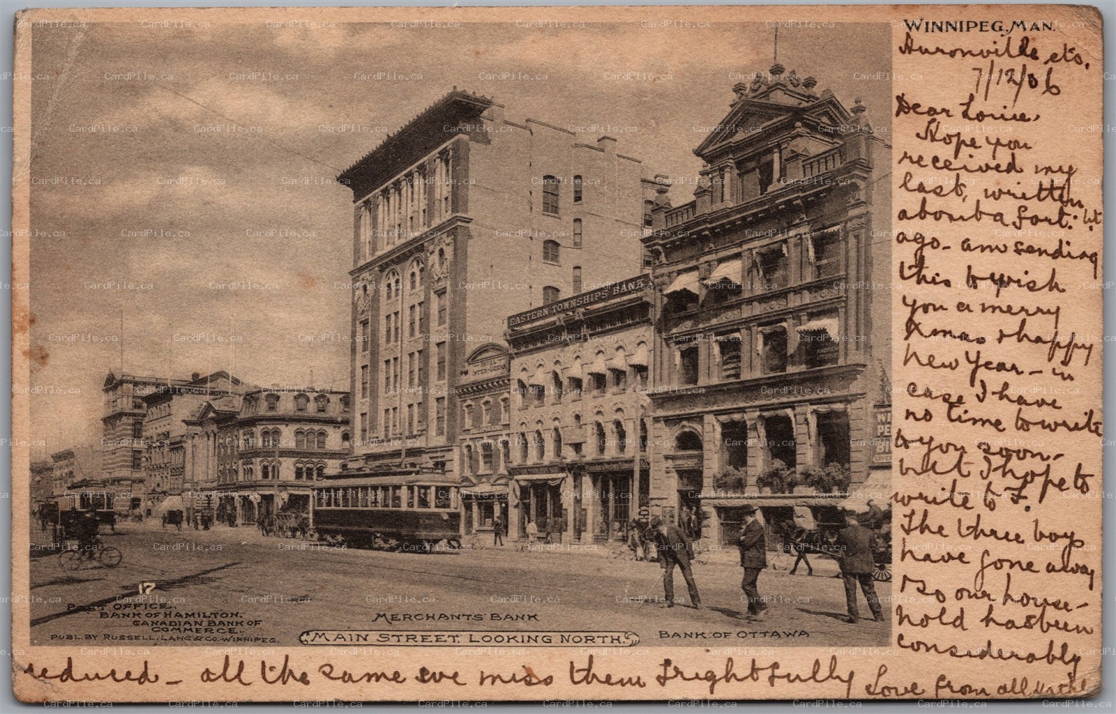 Postcard Winnipeg Manitoba c1906 Main Street Split Ring Cancel Fillmore ASSA