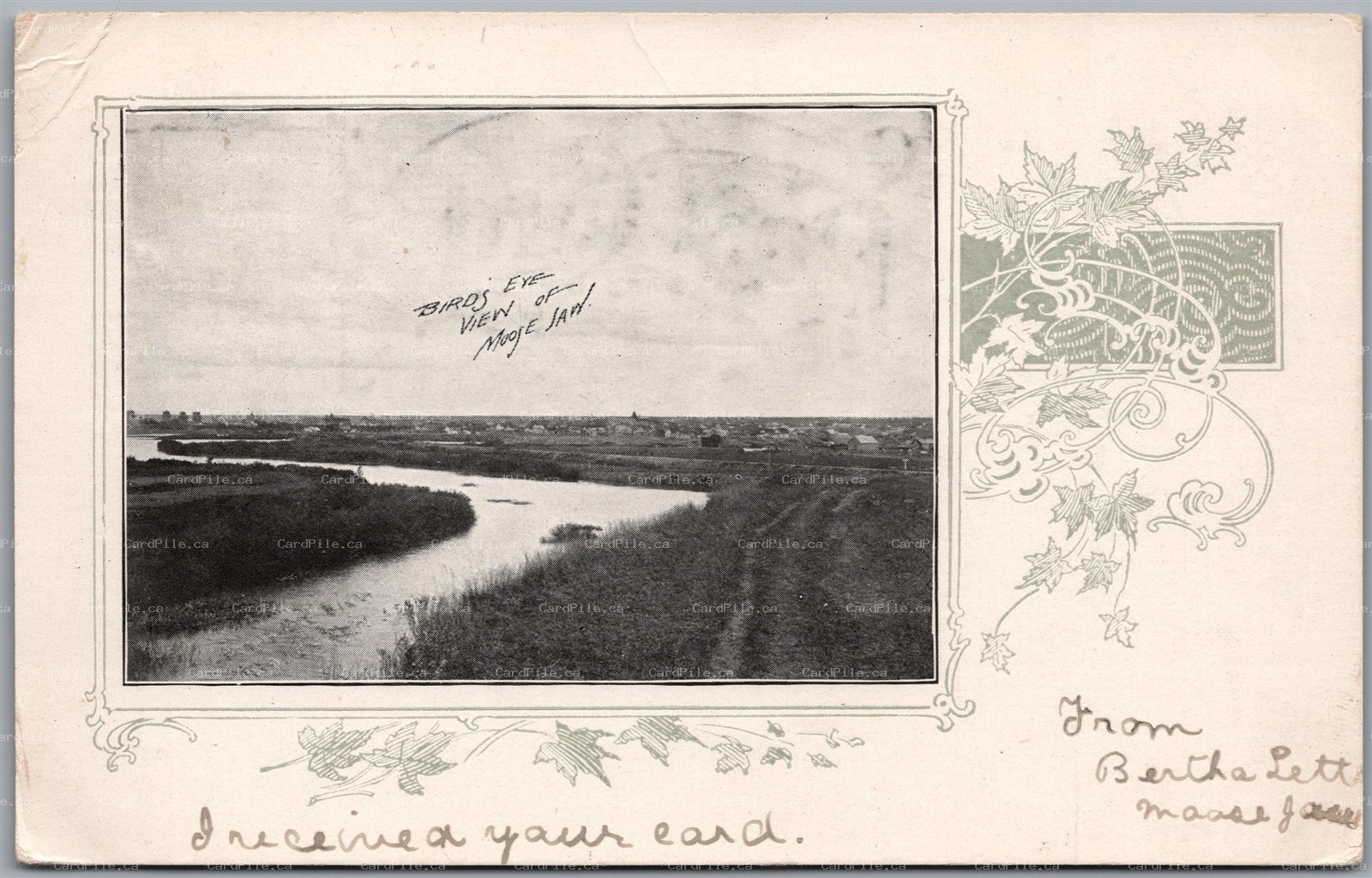 Postcard Moose Jaw Assiniboia c1905 Birds Eye View Fancy Border CDS Cancel