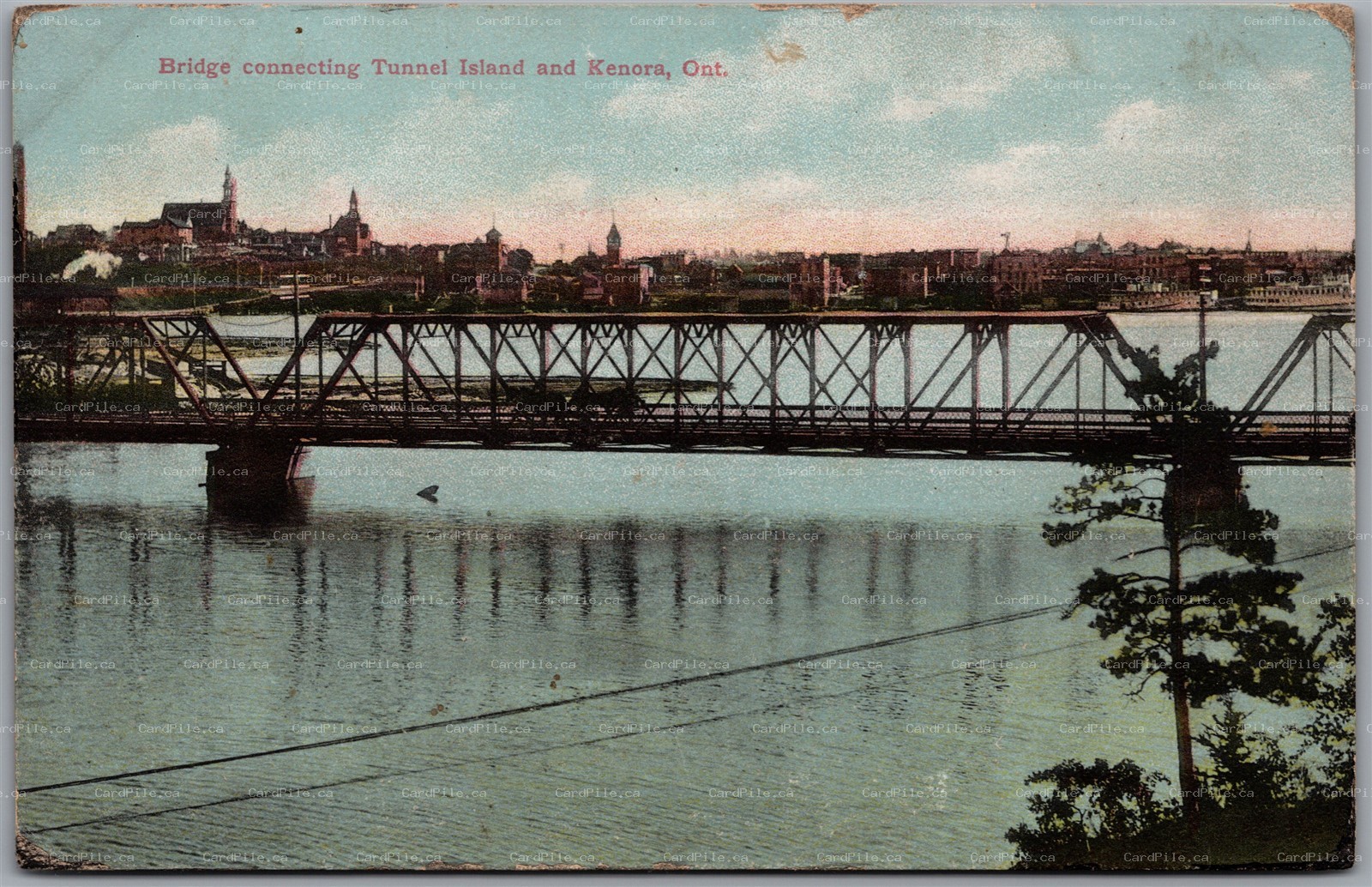 Postcard Kenora Ontario c1910s Bridge Connecting Tunnel Island Scenic View