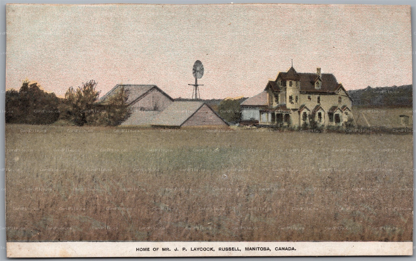 Postcard Russell Manitoba Home of Mr. J. P. Laycock Farming Advertisement
