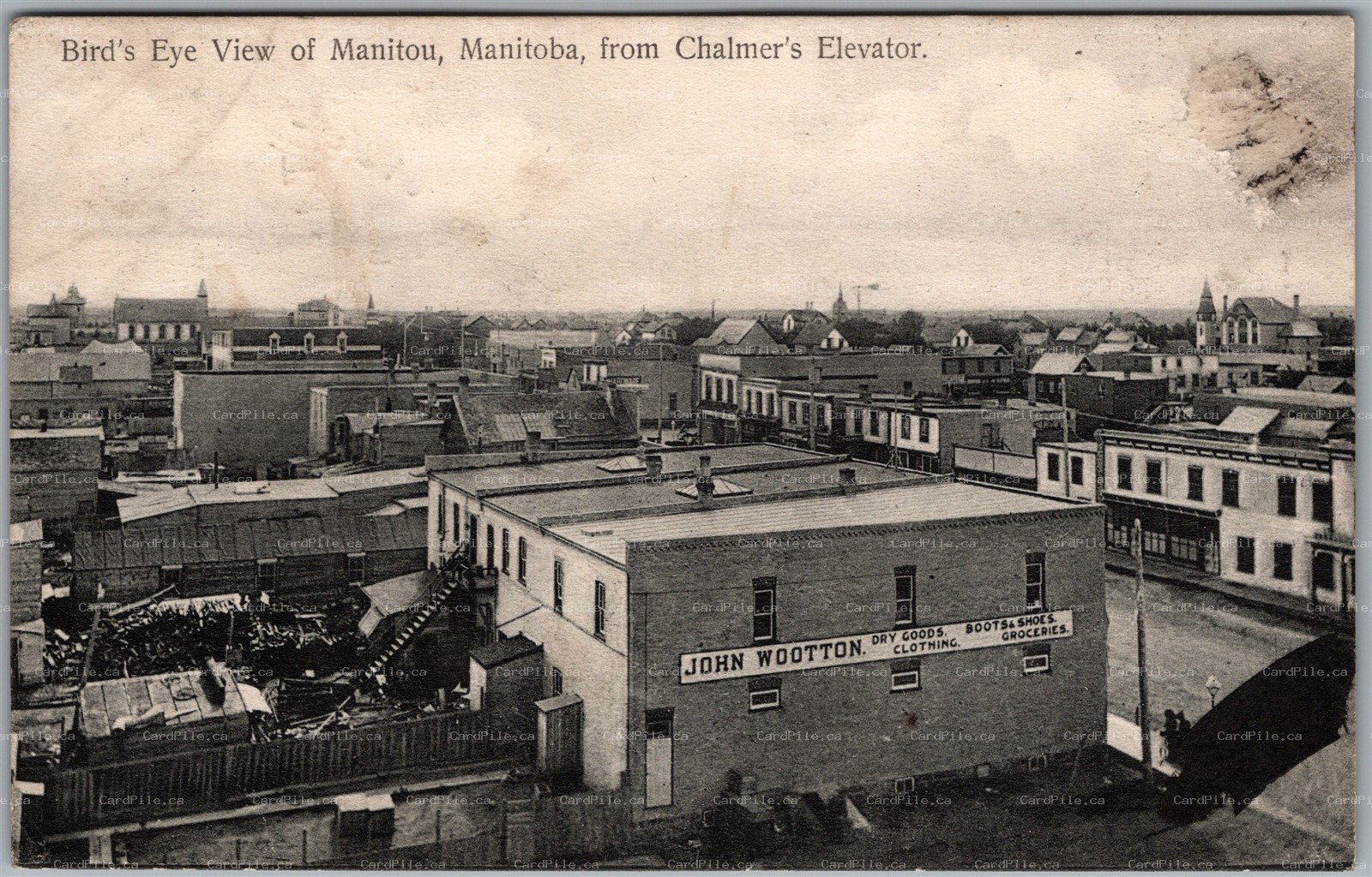Postcard Manitou Manitoba Birds Eye View Chalmer's Elevator Split Ring Altamont