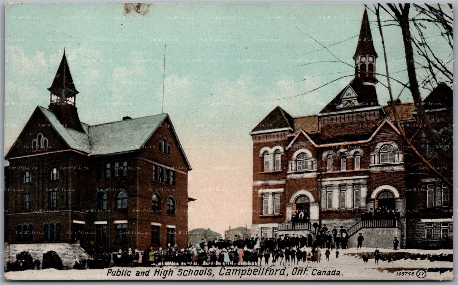 Postcard Campbellford Ontario Public and High Schools Split Ring Codrington ONT