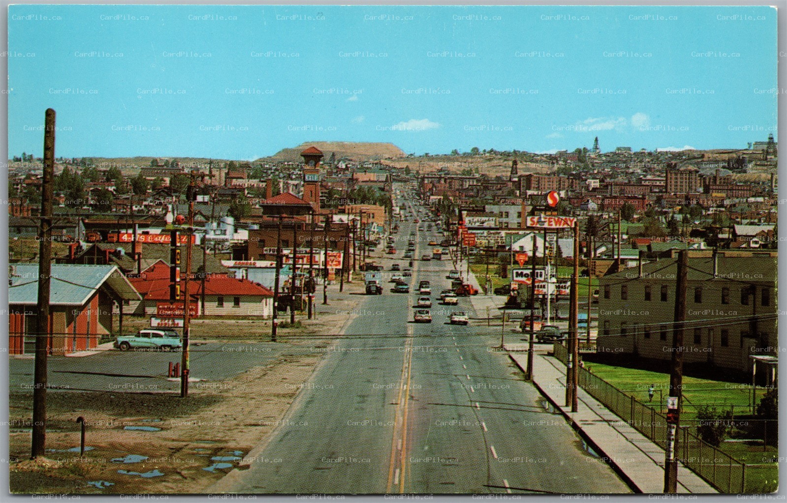 Postcard Butte Montana c1960s Looking North Montana Street Cars Gas Signs Pit
