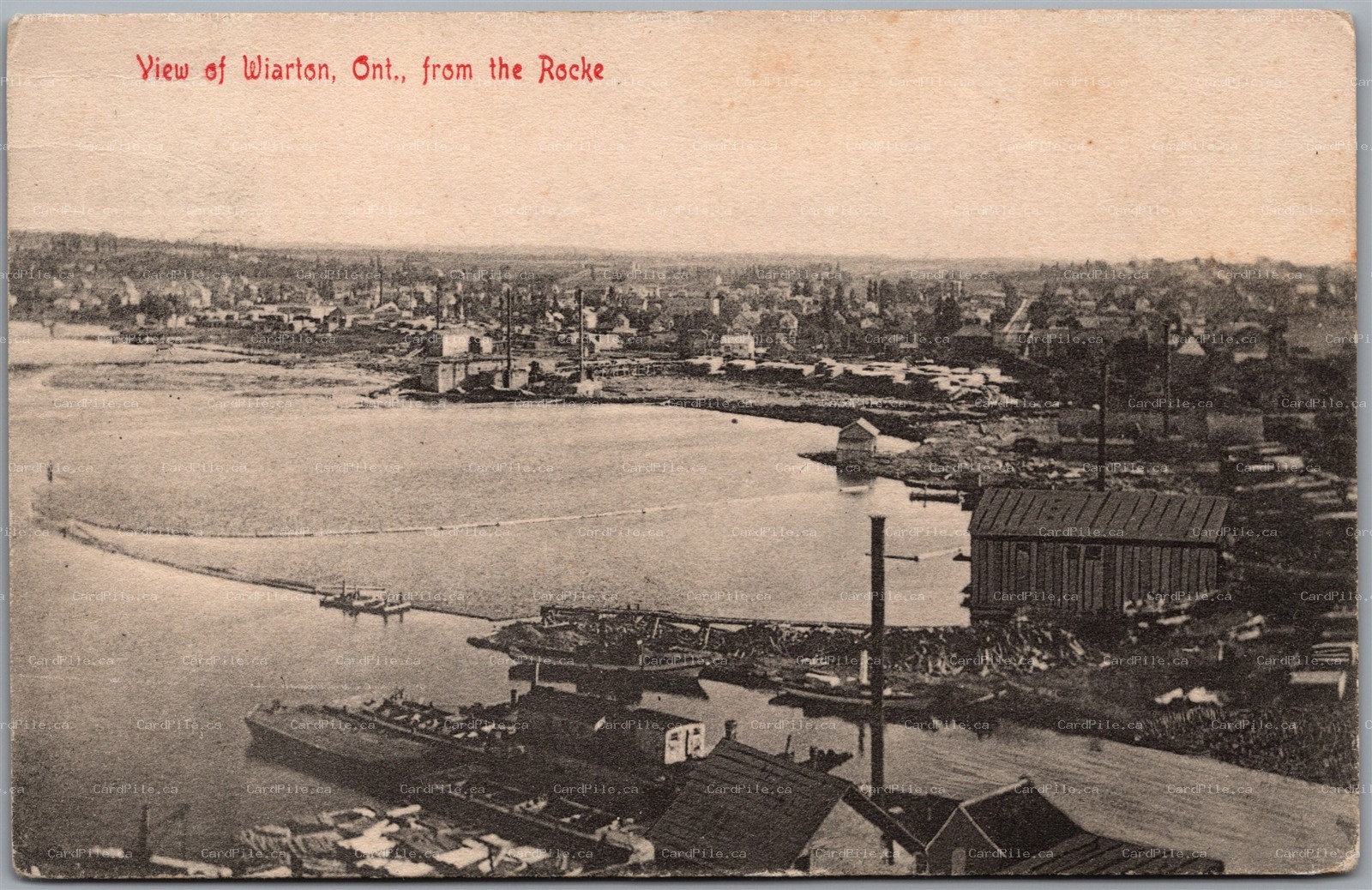 Postcard Wiarton Ontairo c1906 View from the Rocks Split Ring Cancel Oxenden
