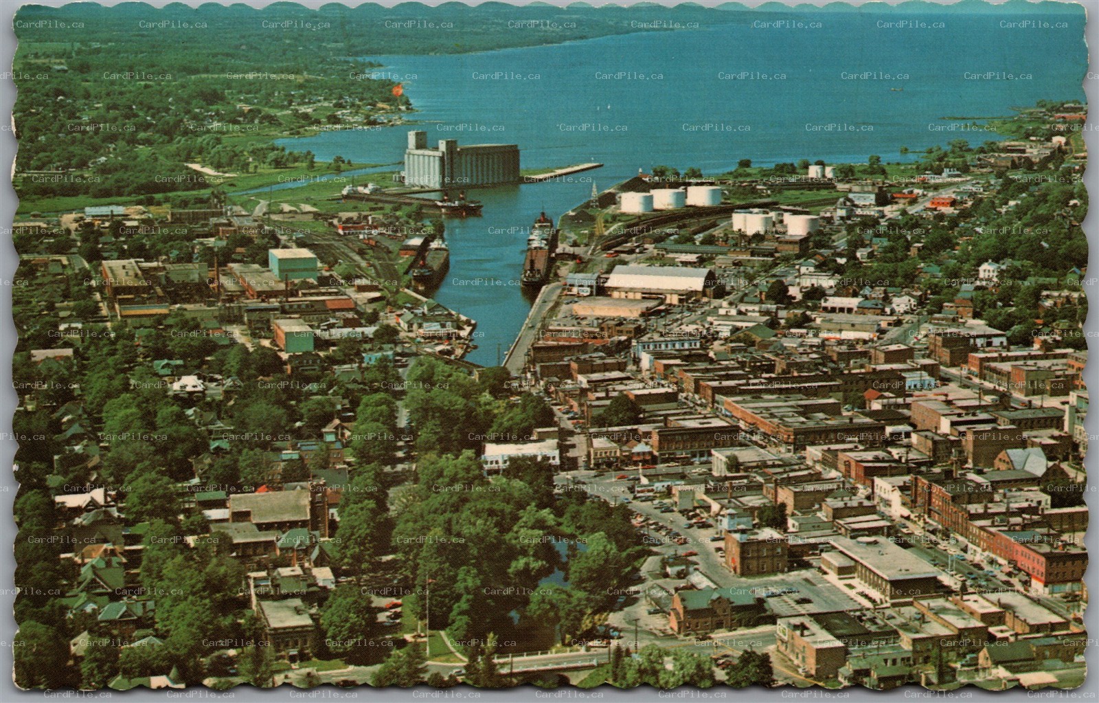 Postcard Owen Sound Ontario 1971 Aerial View Business Section to Bracken Sask.