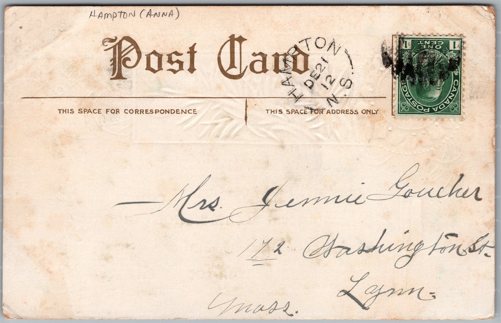 Postcard Split Ring Cancel c1912 Hampton Nova Scotia Annapolis County