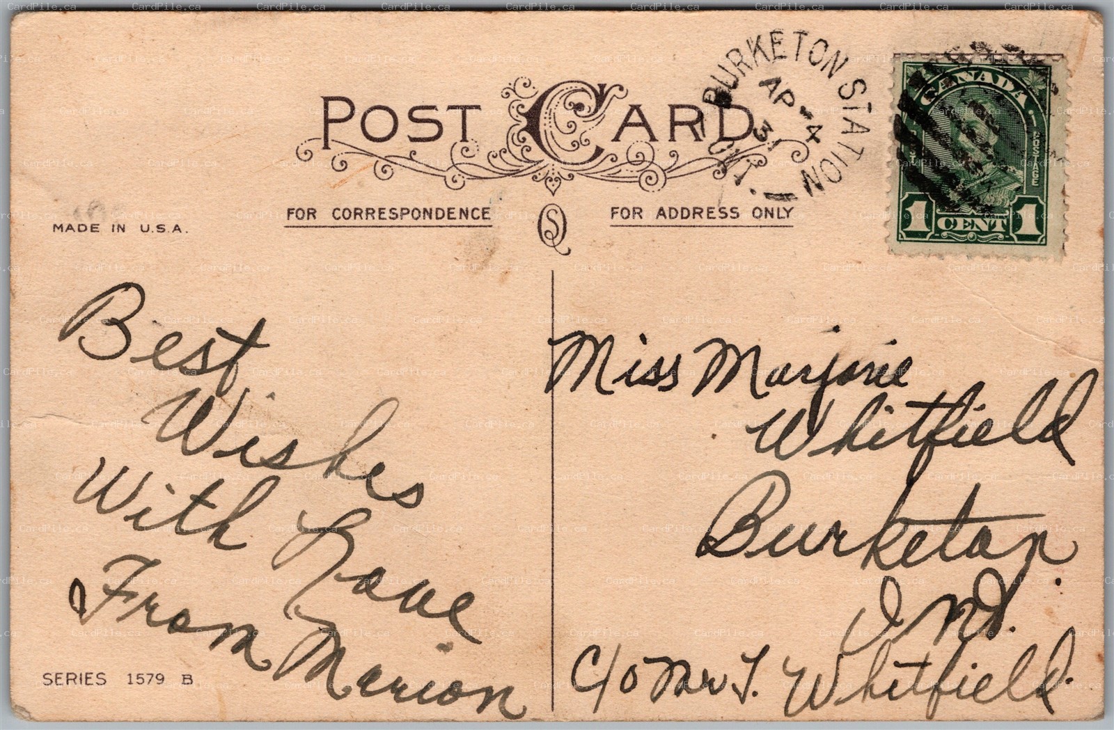 Postcard Split Ring Duplex Cancel c1931 Burketon Station Ontario Birthday 