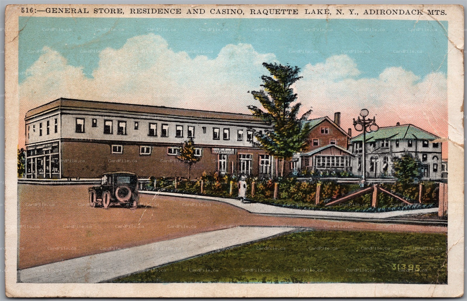 Postcard Raquette Lake New York General Store, Residence and Casino Adirondacks