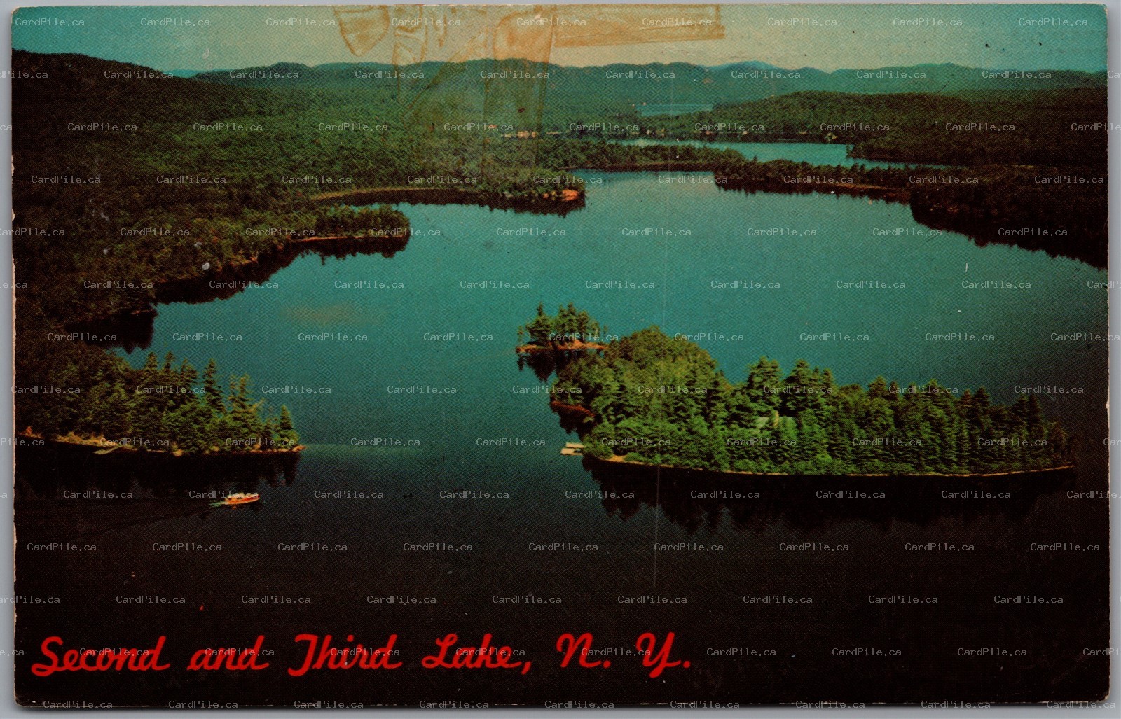 Postcard Old Forge New York c1968 Aerial View Second Third Lake Adirondacks