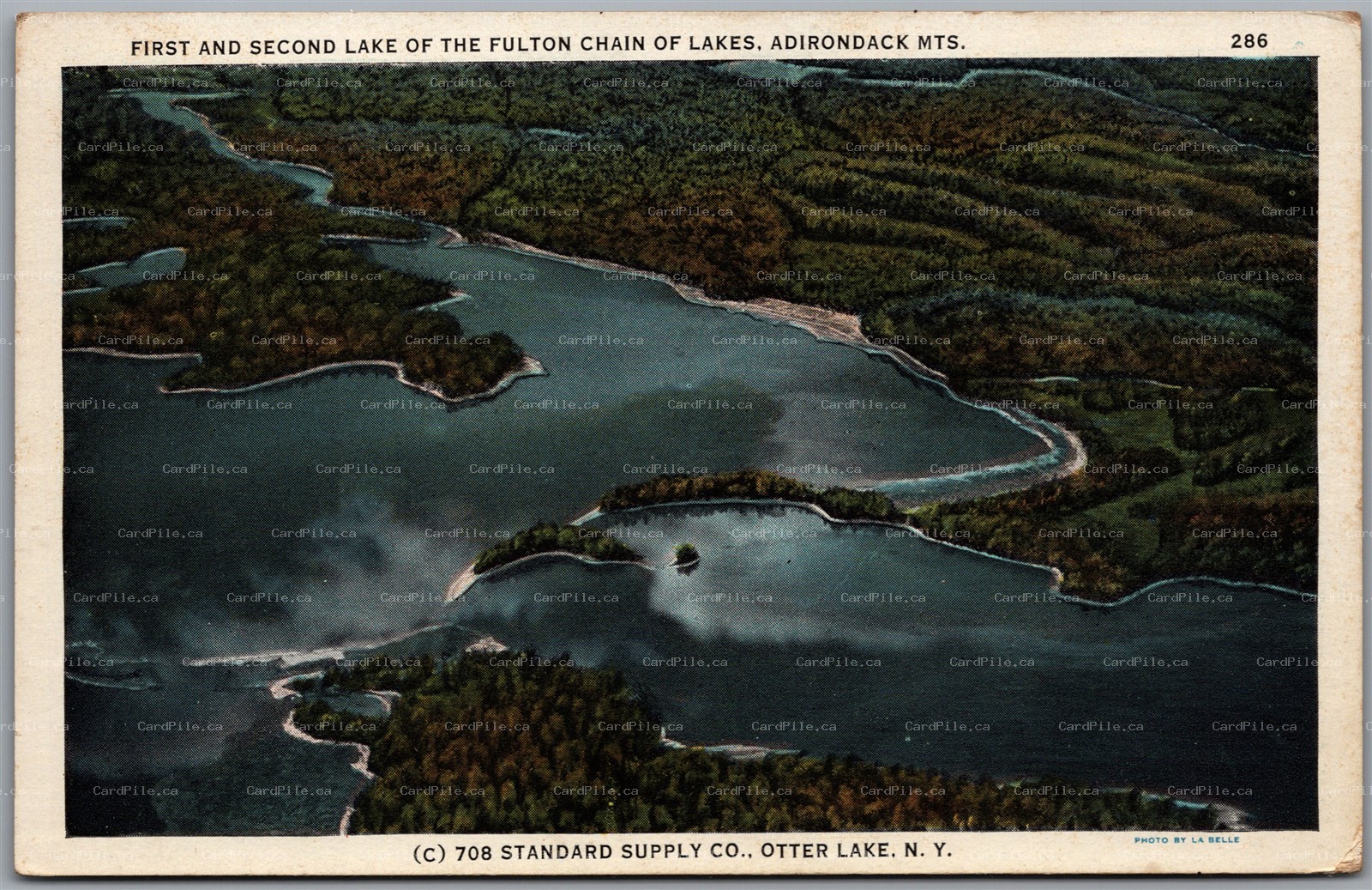 Postcard Old Forge New York First & Second Lake Aerial View Hollywood Hills