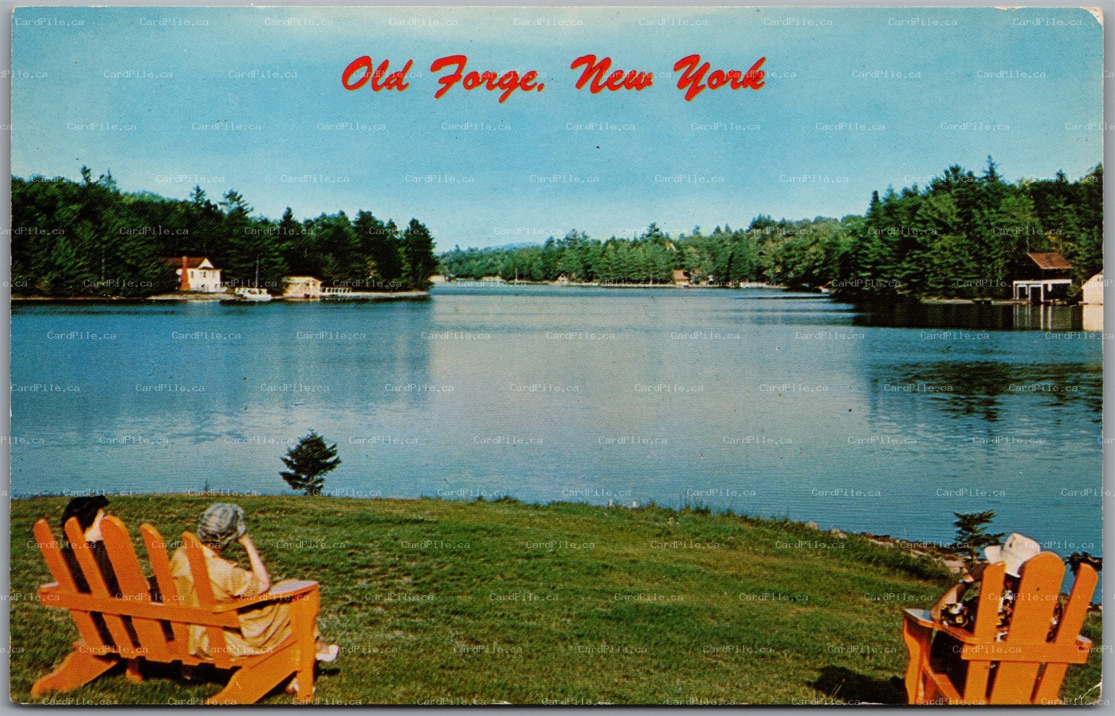 Postcard Old Forge New York First Lake Fulton Chain Adirondack Chairs Scenic