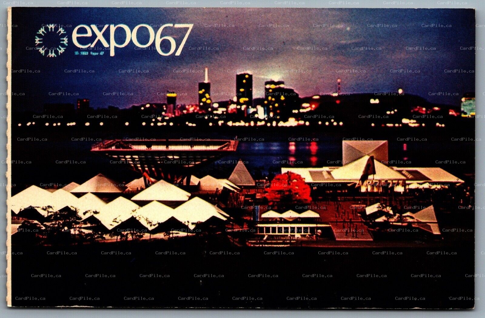 Postcard Montreal PQ c1963 expo67 Canadian Pavilion Birds Eye Night View