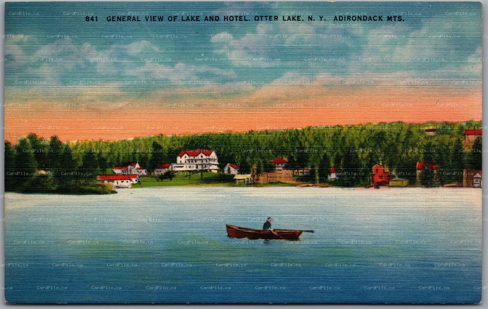 Postcard Otter Lake New York c1948 General View of Lake and Hotel Adirondacks