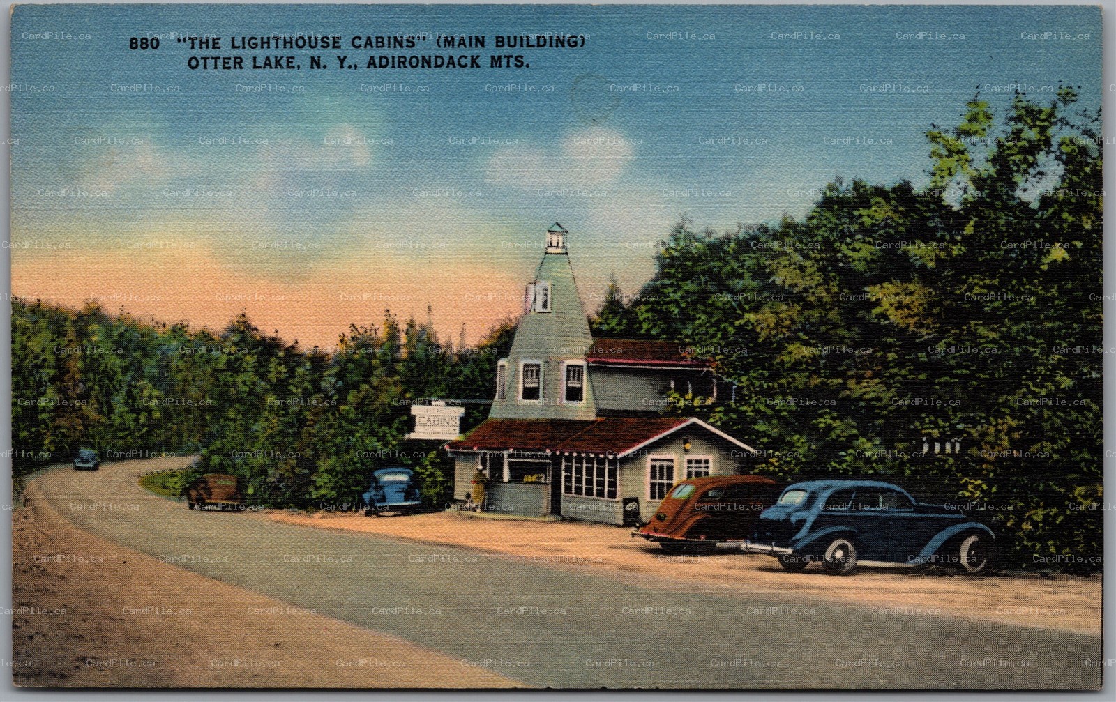 Postcard Otter Lake New York The Lighthouse Cabins Main Building Adirondack Mts.