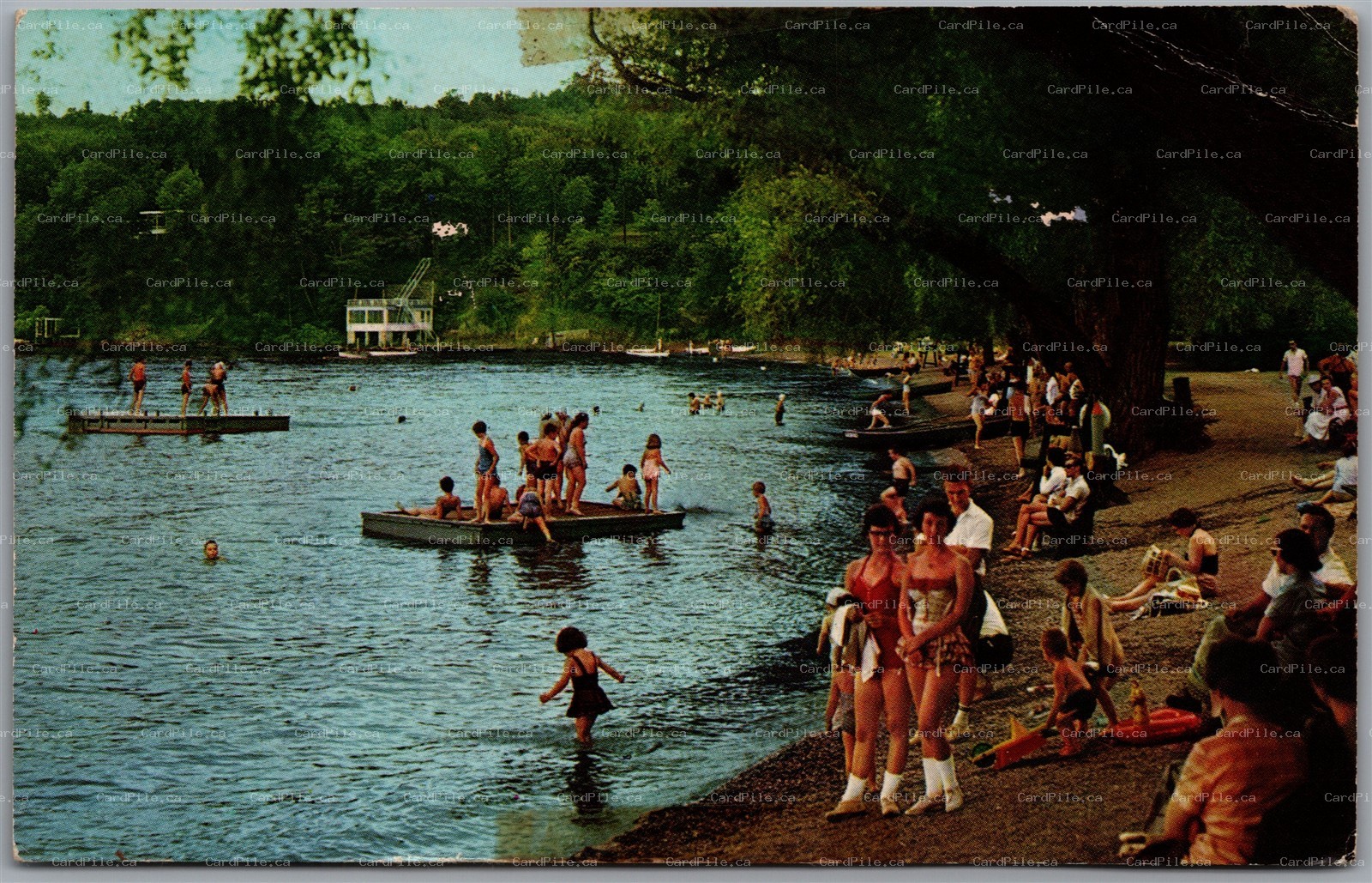 Postcard Ithaca New York Bathing Beach Taughannock Falls State Park Cayuga Lake