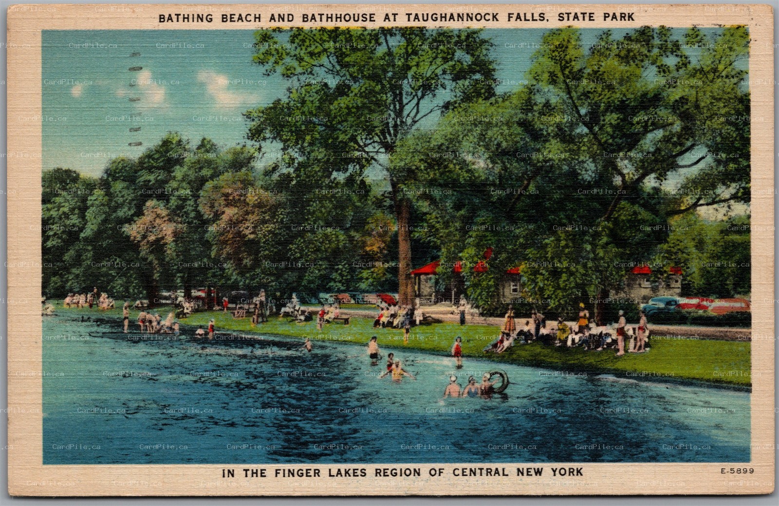 Postcard Ithaca New York Taughannock Falls Bathing Beach Bathhouse Finger Lakes