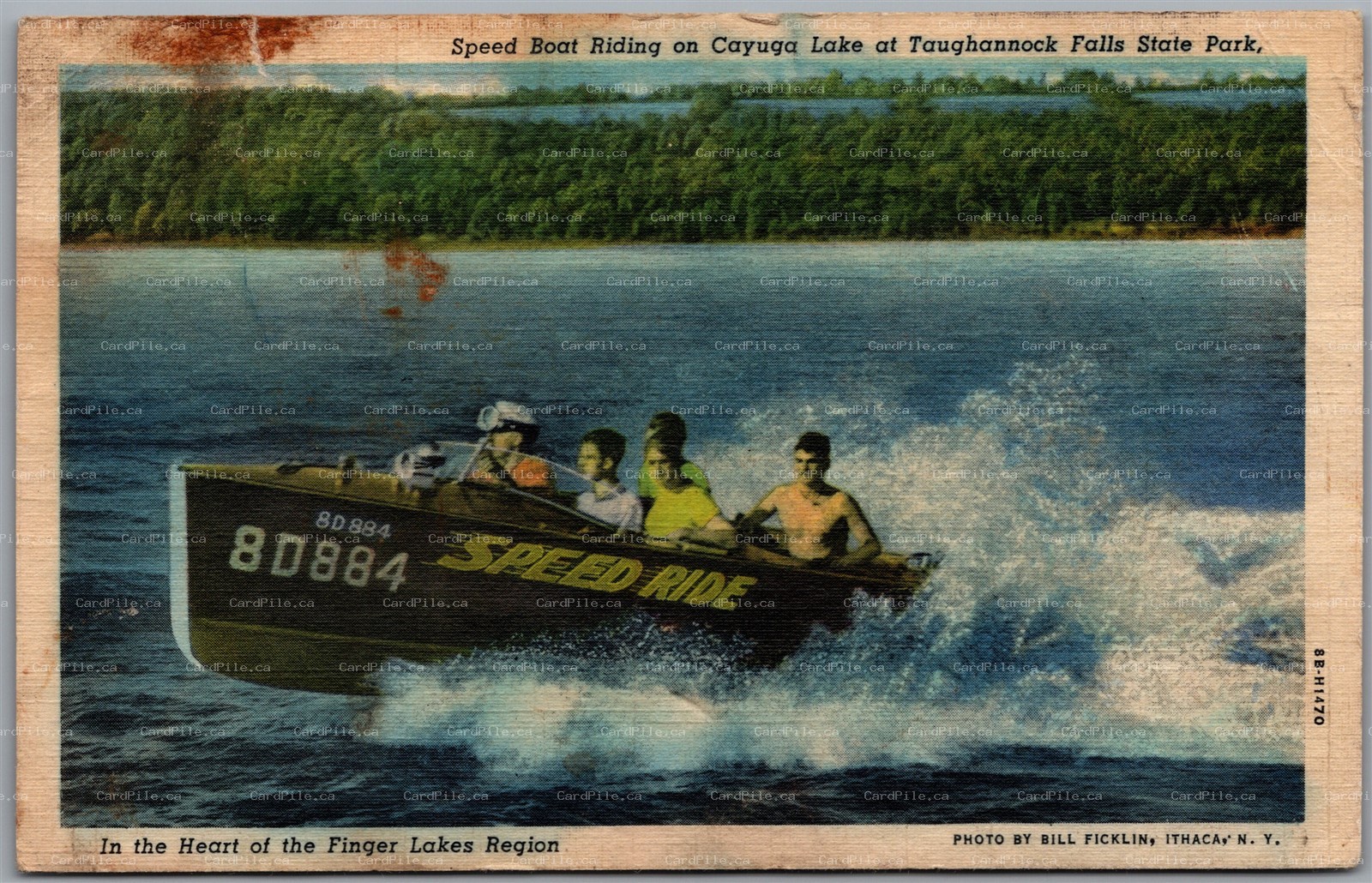 Postcard Ithaca New York Cayuga Lake Speed Boat Taughannock Falls Finger Lakes