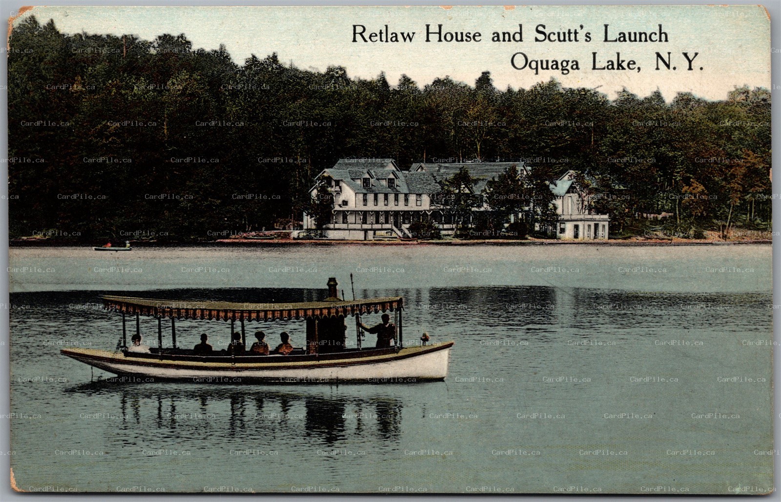 Postcard Oquaga Lake New York c1910s Retlaw House and Scutt's Launch *as is*