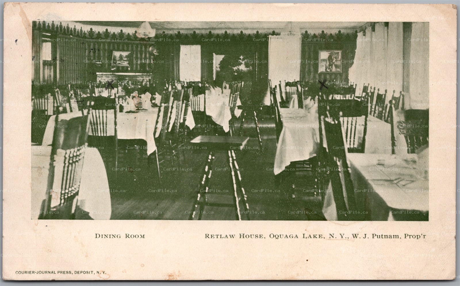 Postcard Oquaga Lake New York c1914 Retlaw House Dining Room W. J. Putnam