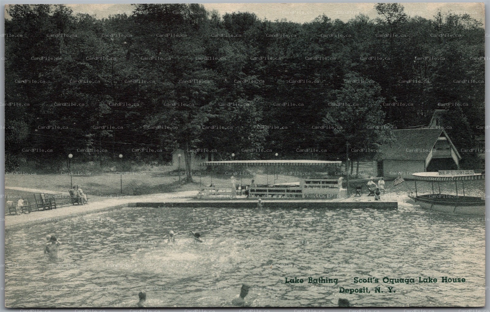 Postcard Deposit New York Scott's Oquaga Lake House Bathing Albertype