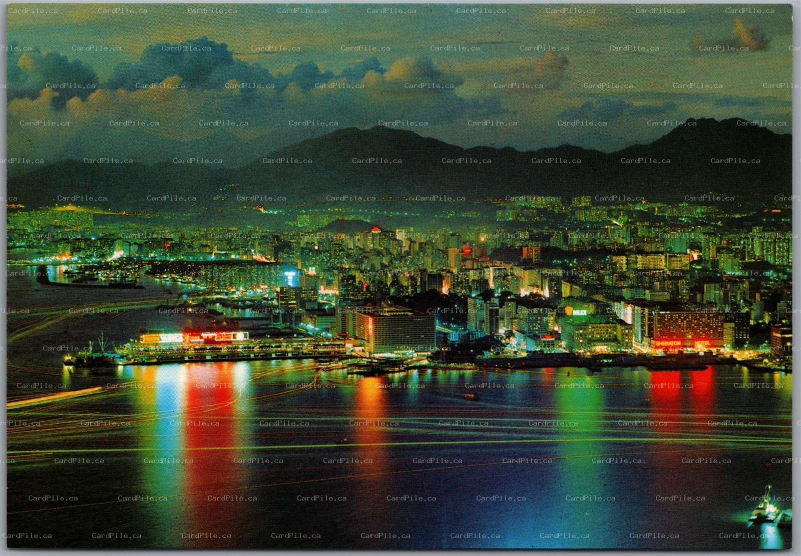 Postcard Hong Kong China Scenic Birds Eye View of Kowloon by Night