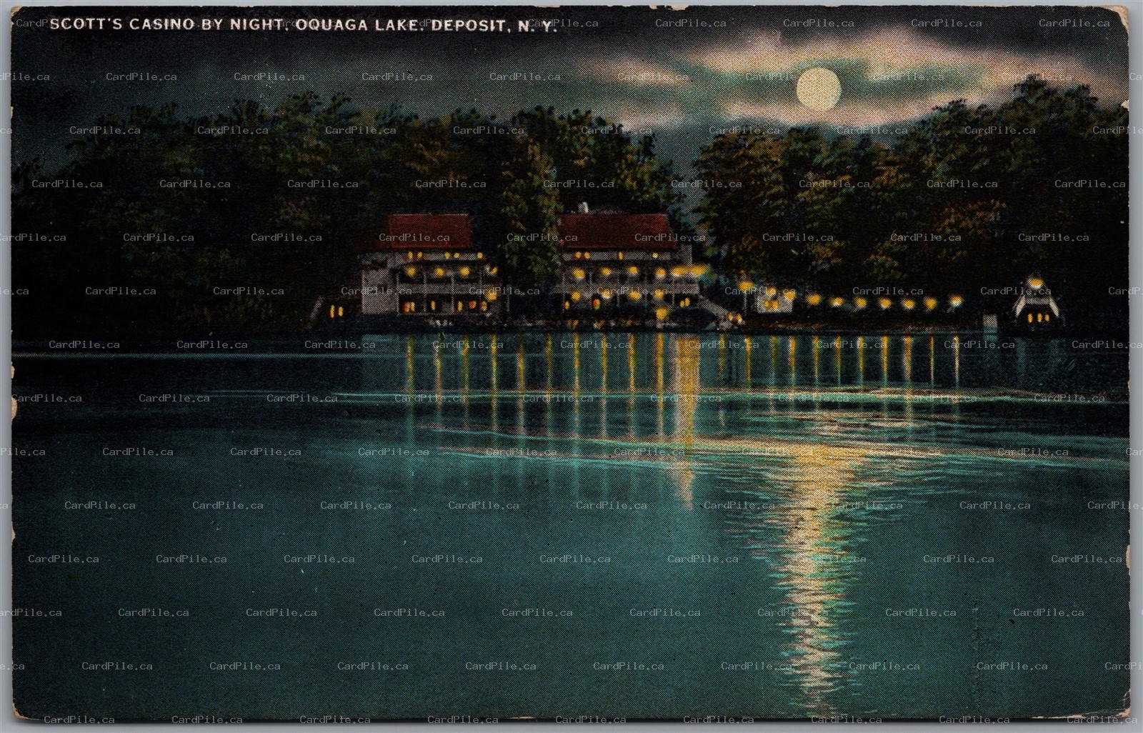 Postcard Deposit New York Scott's Casino by Night Lake House Broome County