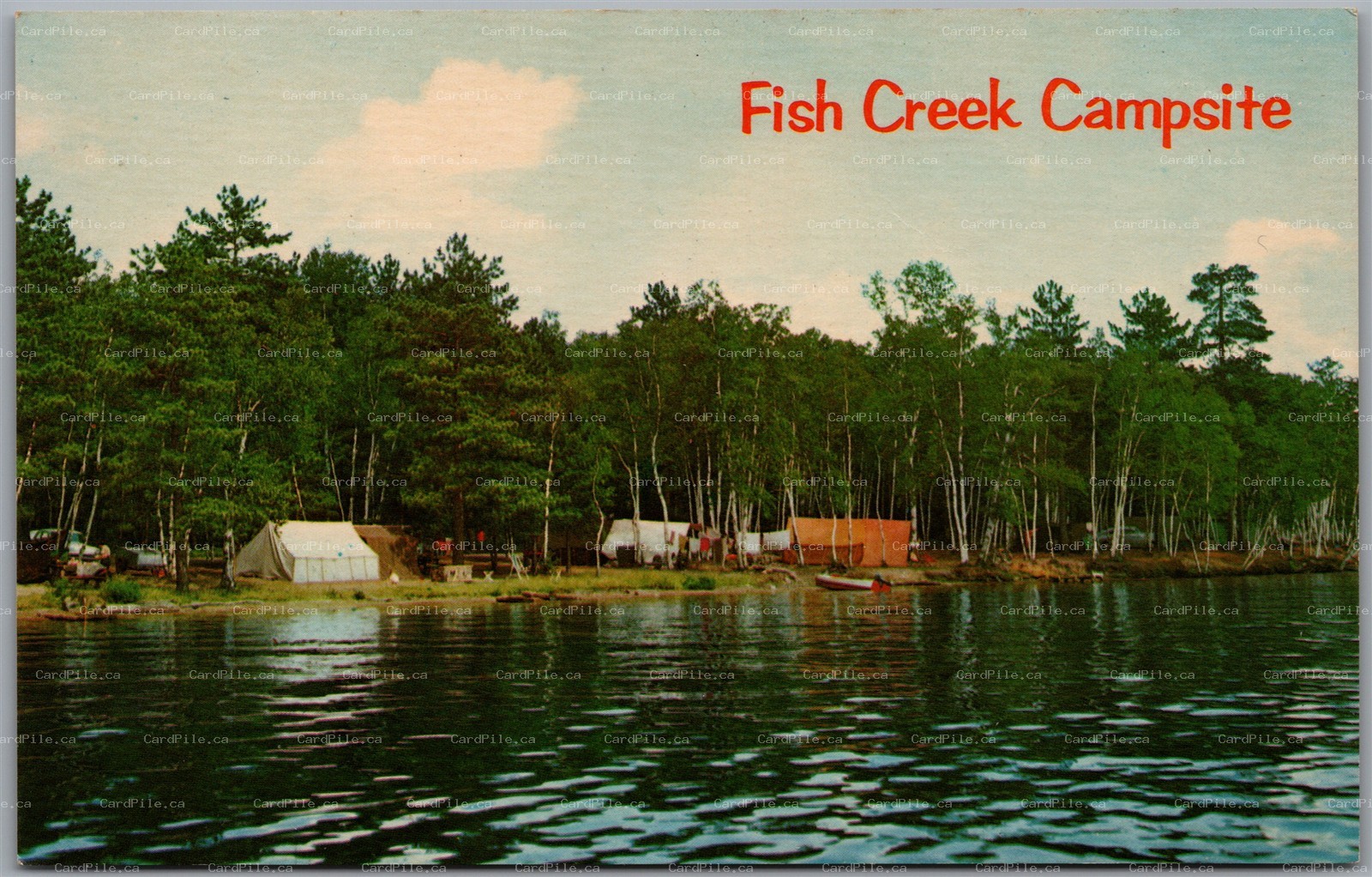 Postcard Fish Creek New York Camping at Public Campsite Tents Adirondack Mts