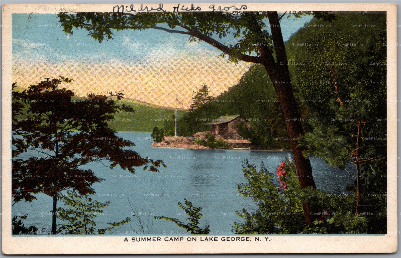 Postcard Lake George New York c1916 A Summer Camp Scenic View Adirondack Mts.