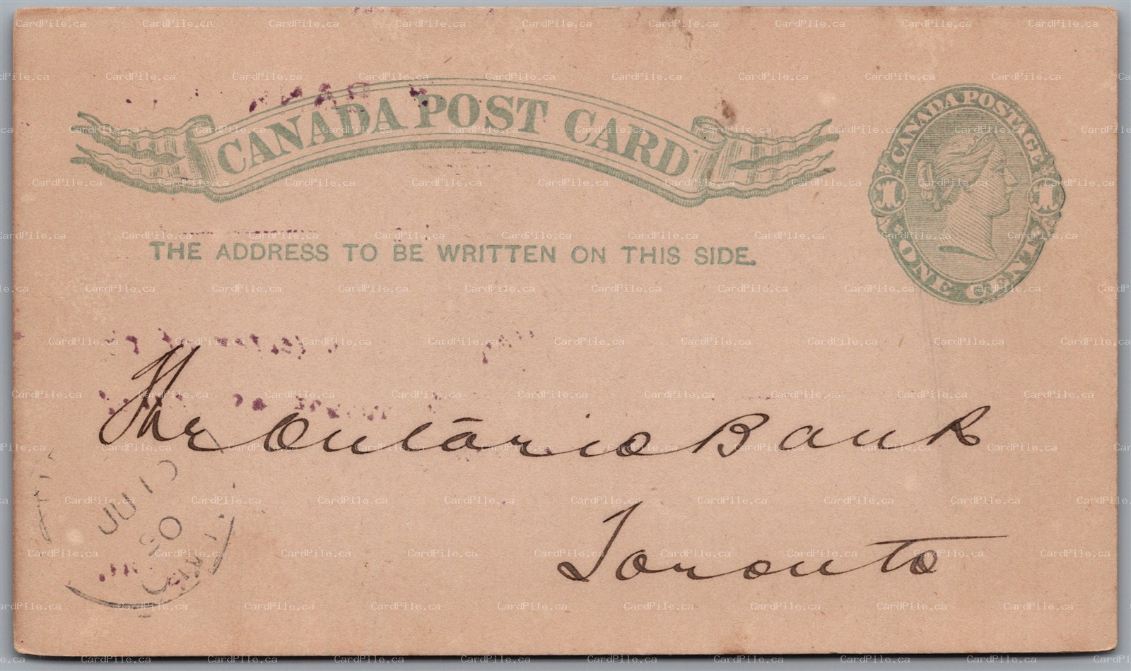 Postal Stationery c1890 Guelph Ontario The Dominion Bank to Toronto Webb# P7c