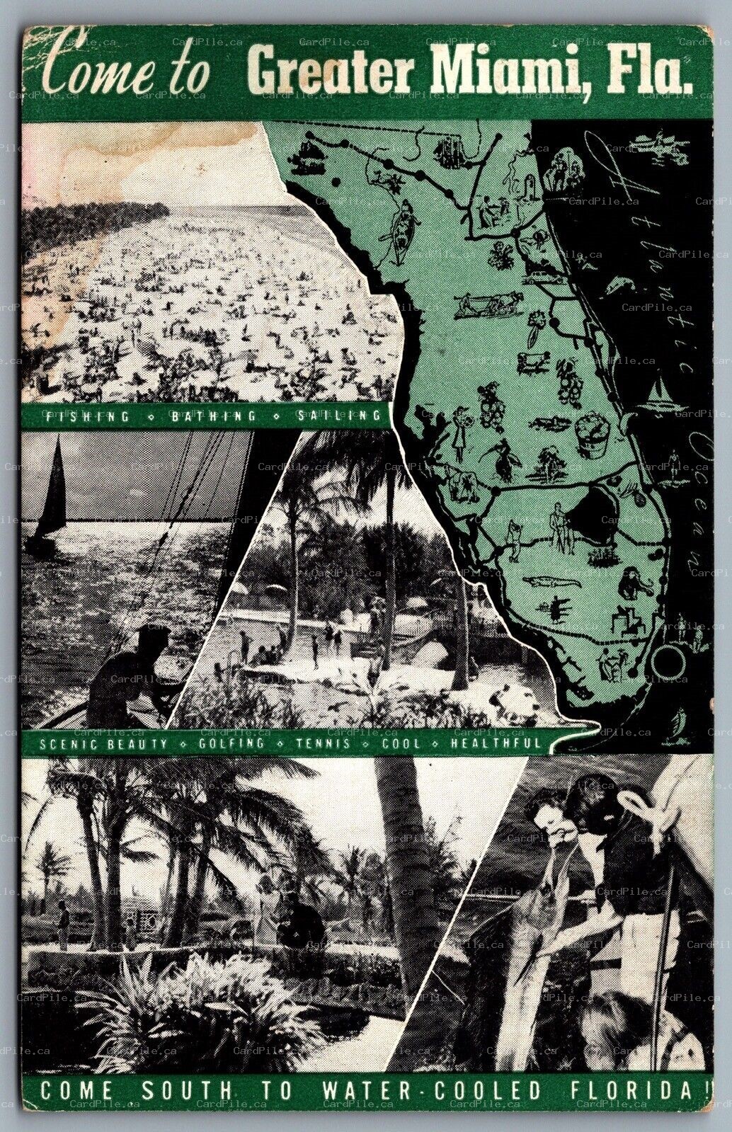 Postcard Fl c1940 Come to Greater Miami Greeting Card Summer Gram Tourist