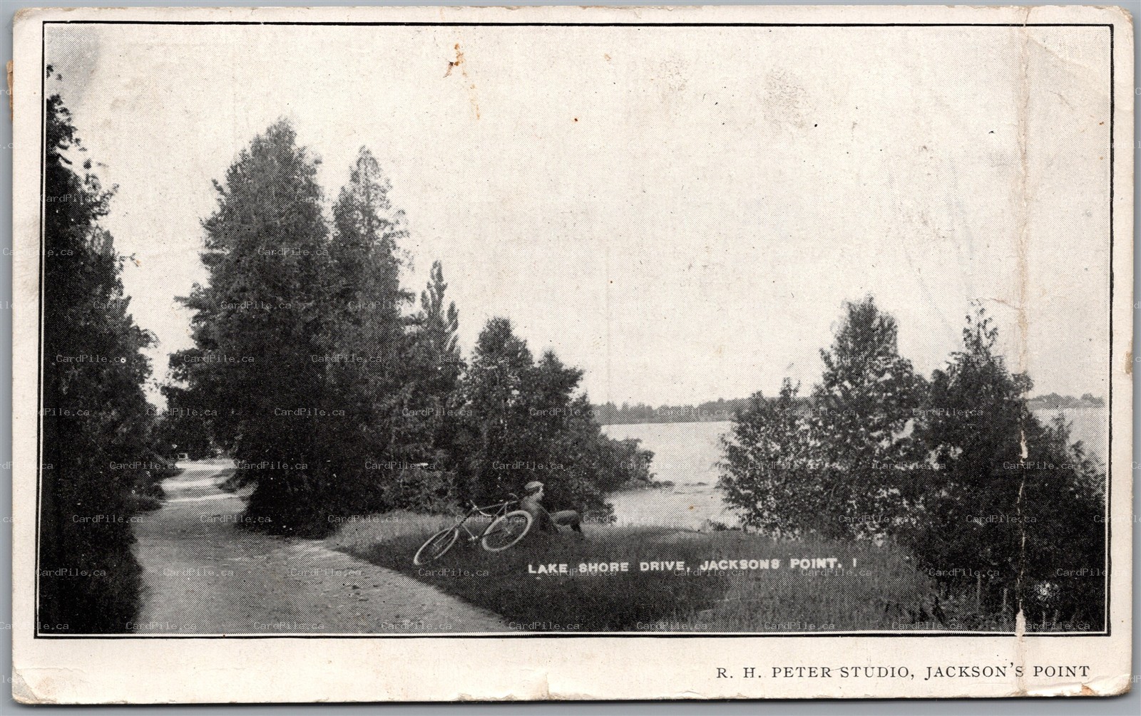 Postcard Jacksons Point Ontario c1908 Lake Shore Drive Bicycle by R. H. Peter