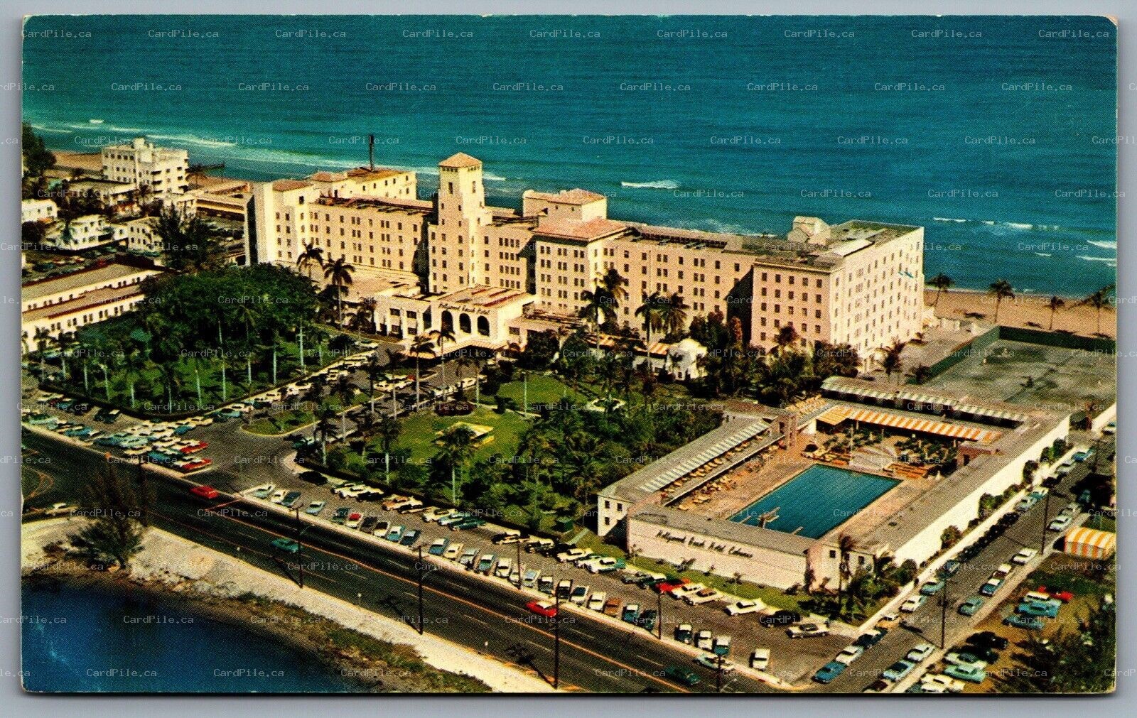 Postcard Hollywood Beach FL c1960s Hotel & Golf Club Aerial View