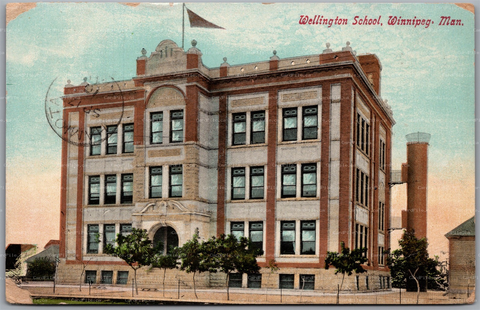 Postcard Winnipeg Manitoba c1910 Wellington School to Hamiota MB *as is*