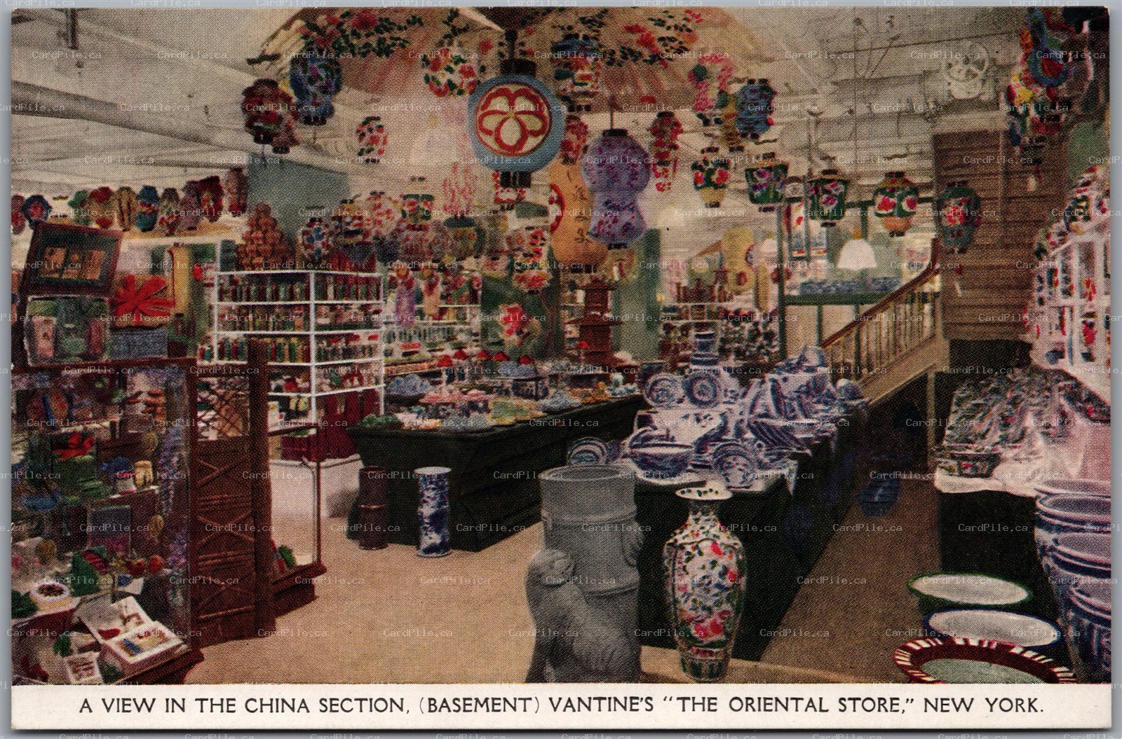 Postcard New York City Vantines The Oriental Store China Section Basement