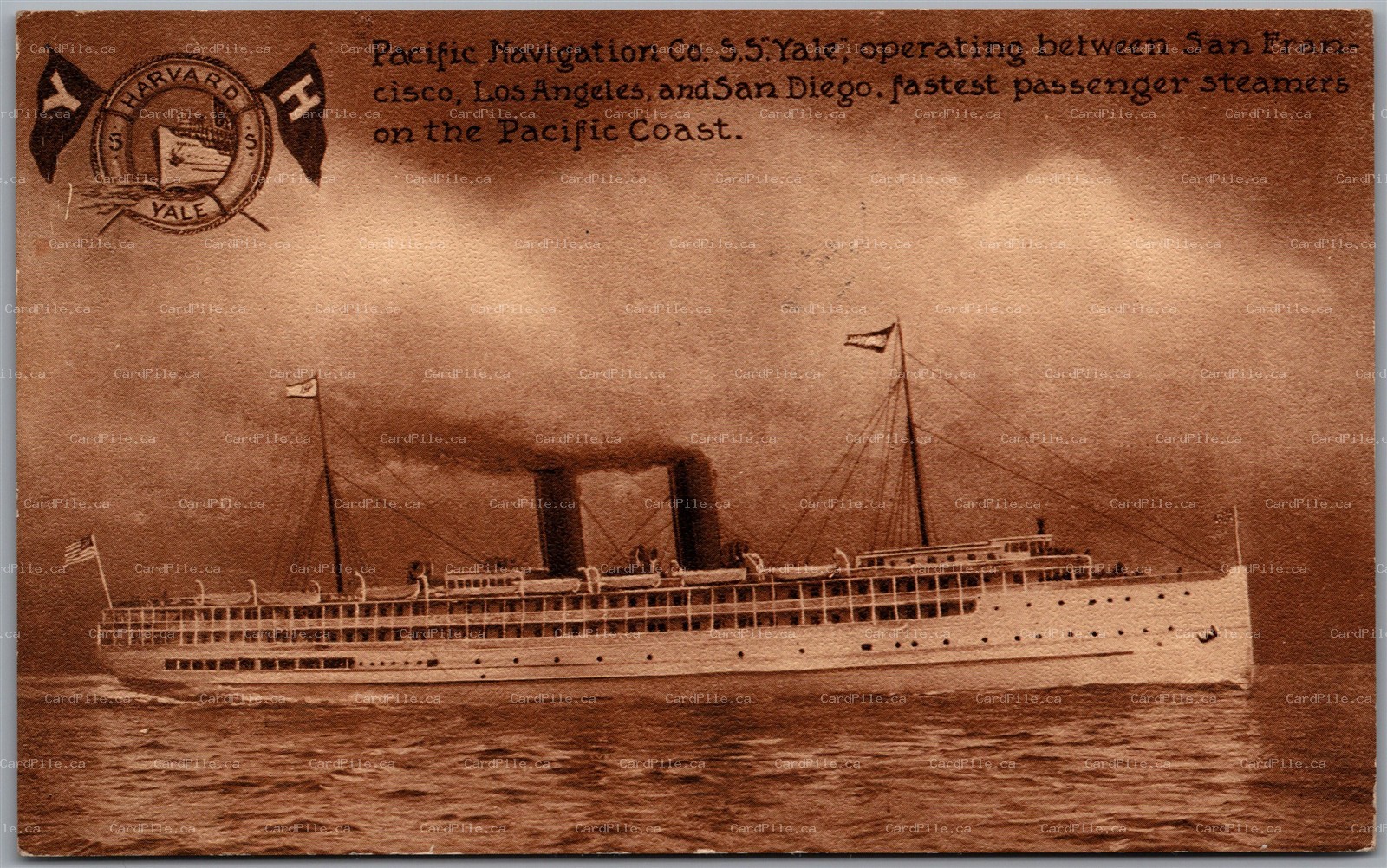 Postcard 1914 Pacific Navigation Co. SS Yale San Francisco Los Angeles San Diego