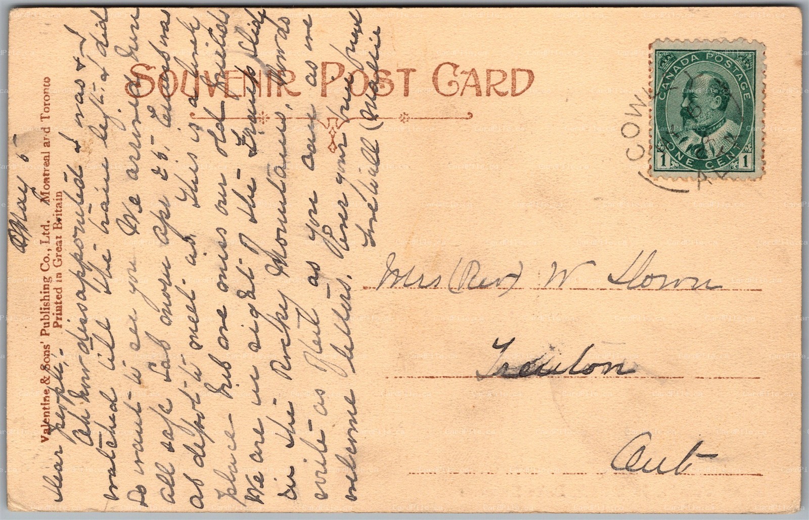Postcard Split Ring Cancel c1908 Cowley Alberta Jack Fish Lake Superior