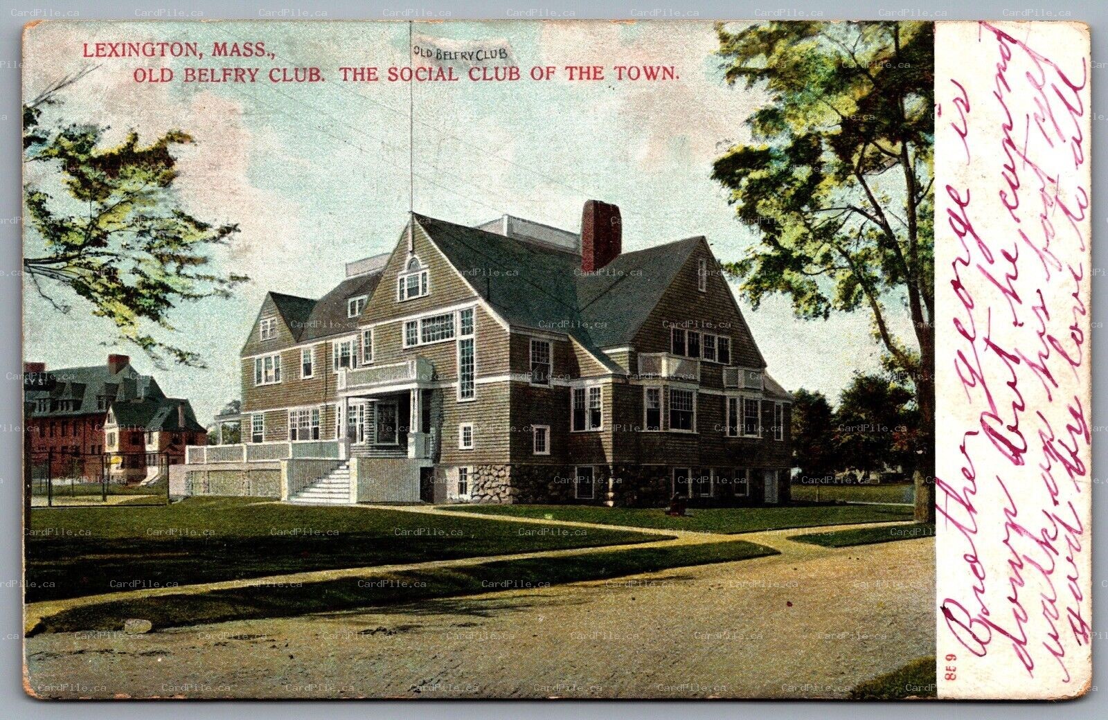 Postcard Lexington MA c1907 Old Belfry Club The Social Club of the Town UDB