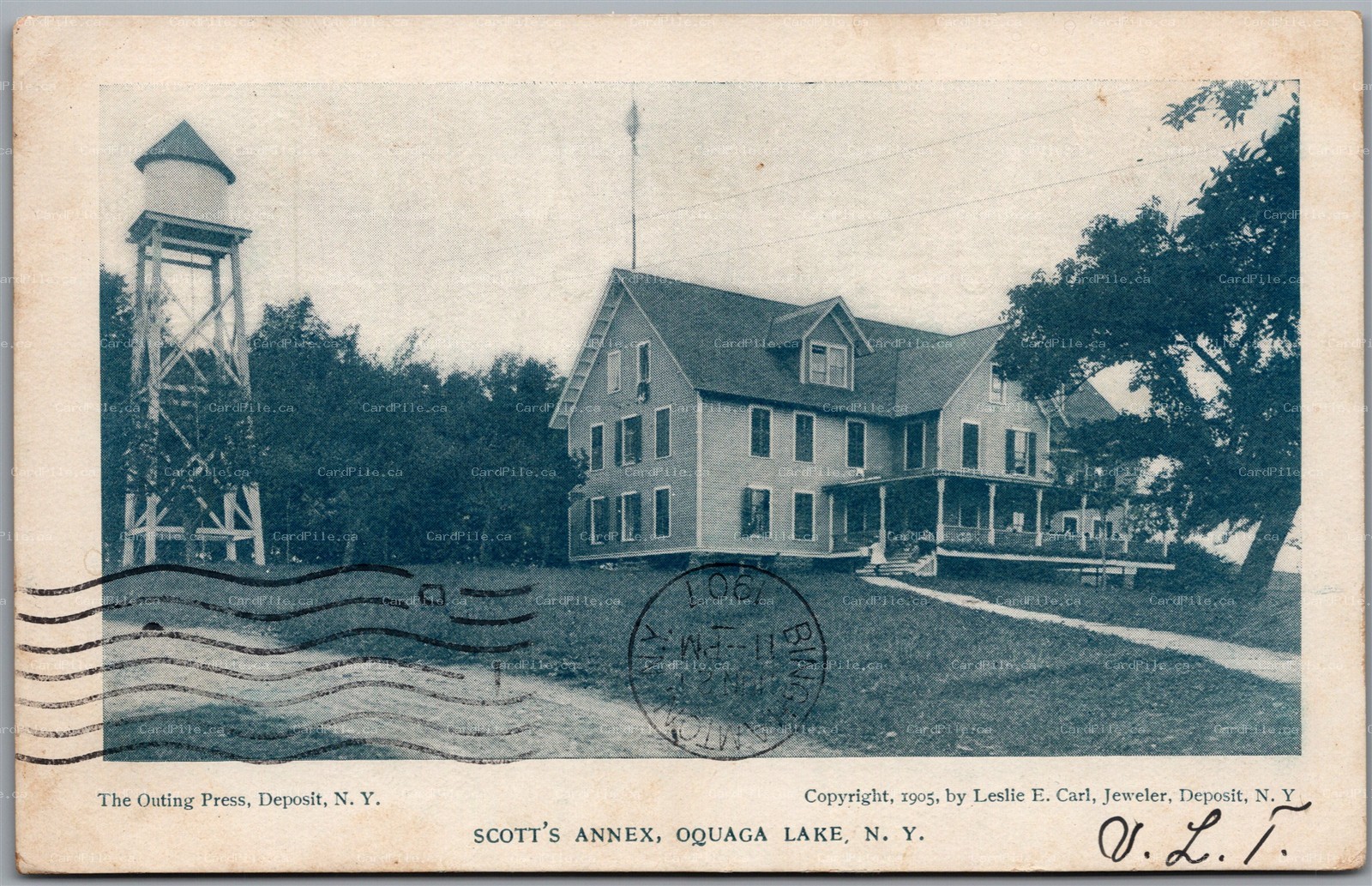 Postcard Oquaga Lake New York c1907 Scott's Annex by Leslie E. Carl UDB