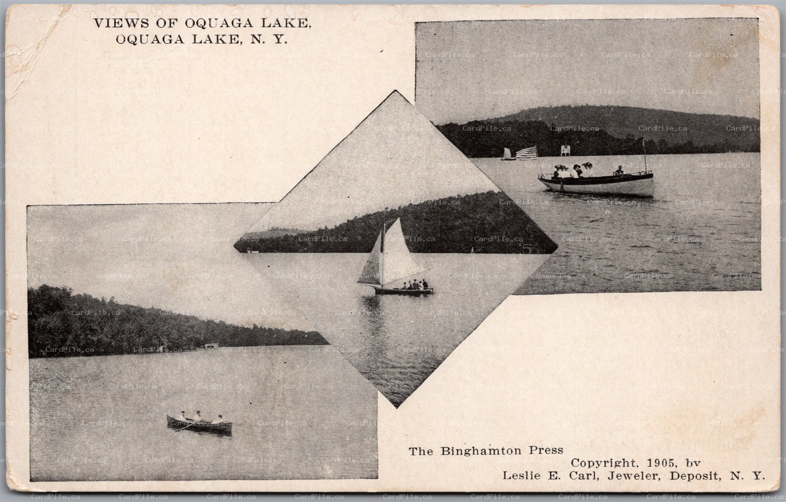 Postcard Oquaga Lake New York c1905 Multi Views Boating by Leslie E. Carl UDB